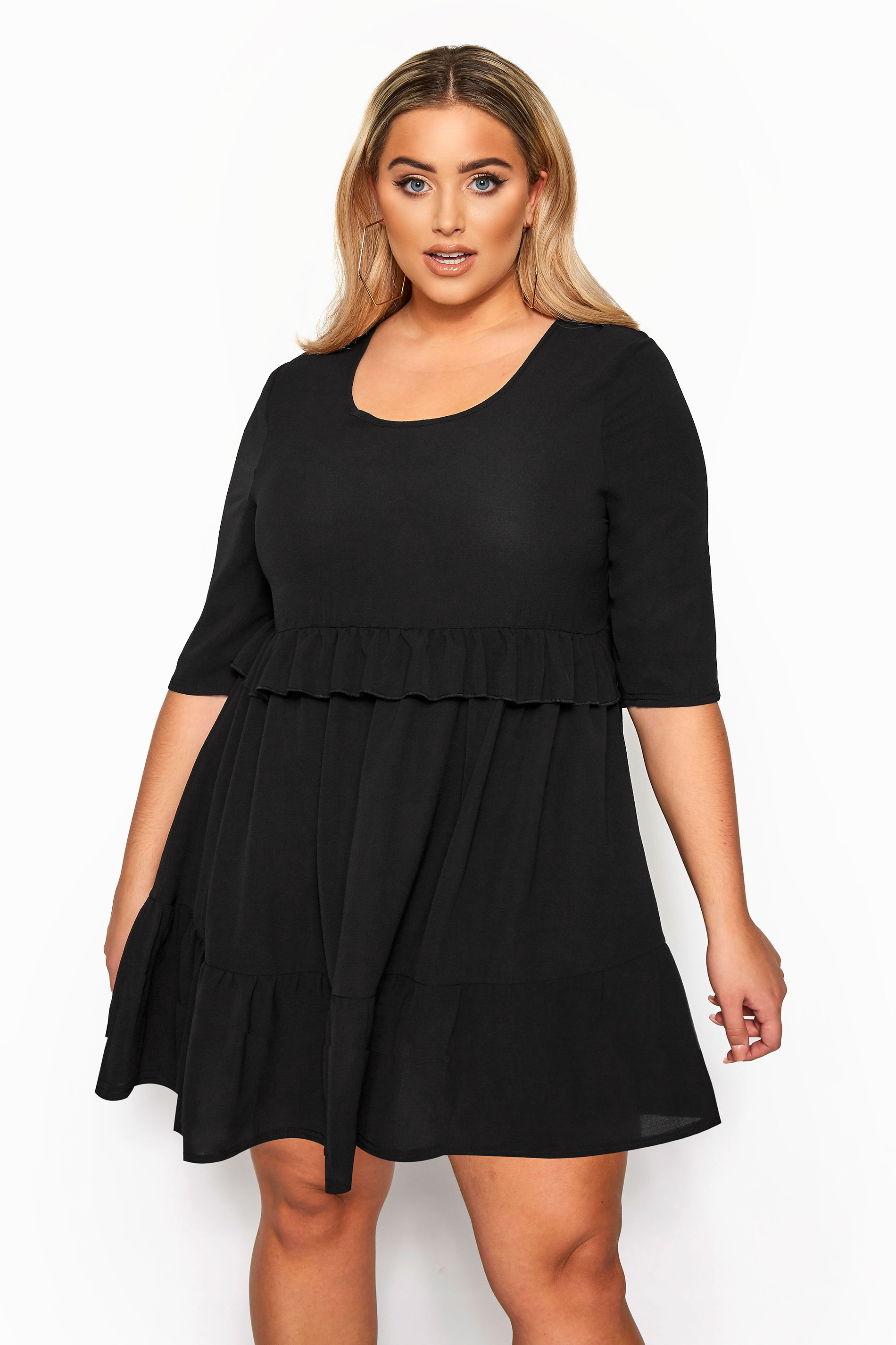 LIMITED COLLECTION Black Double Layer Woven Smock Dress | Yours Clothing