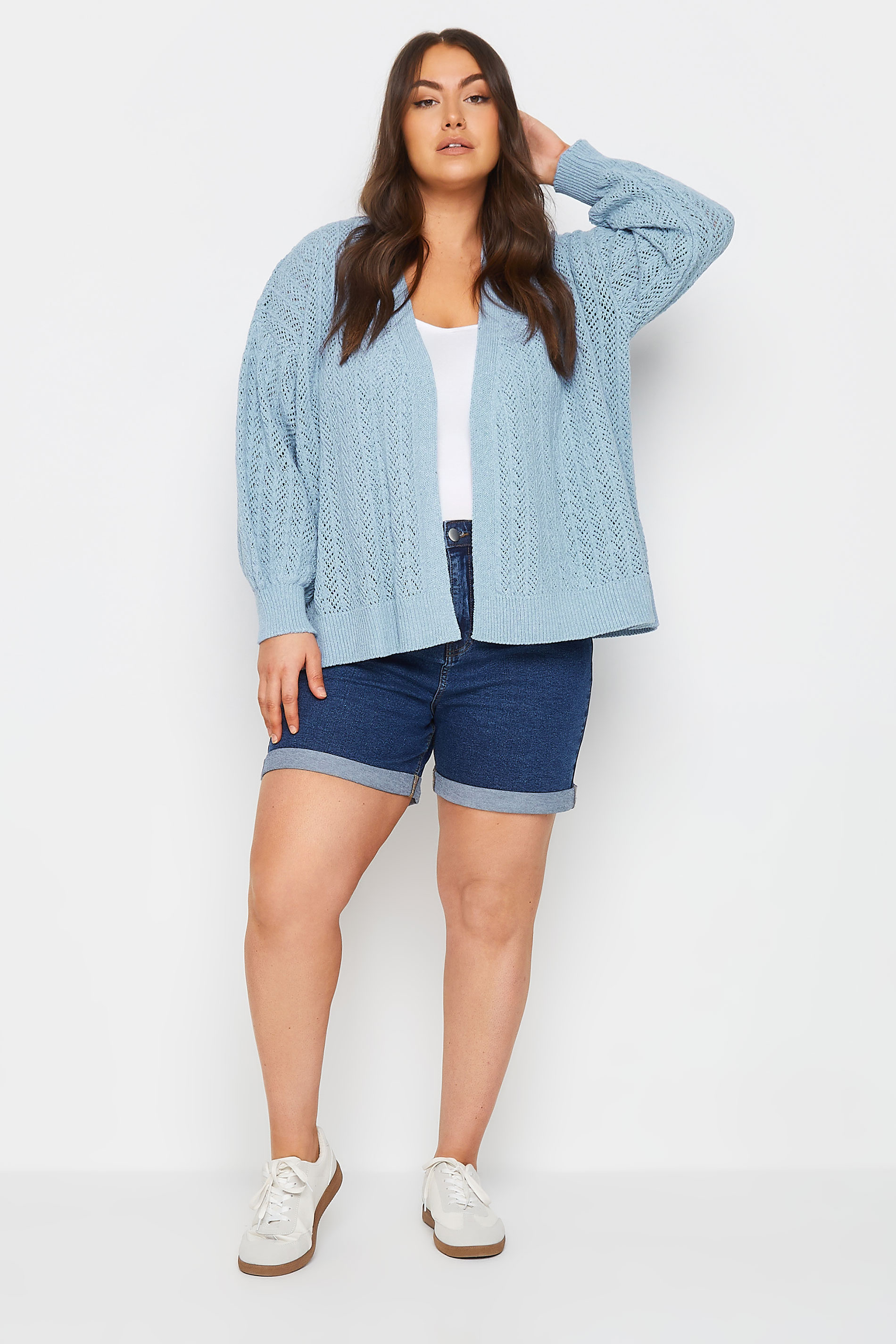 YOURS Plus Size Blue Pointelle Cardigan | Yours Clothing 2