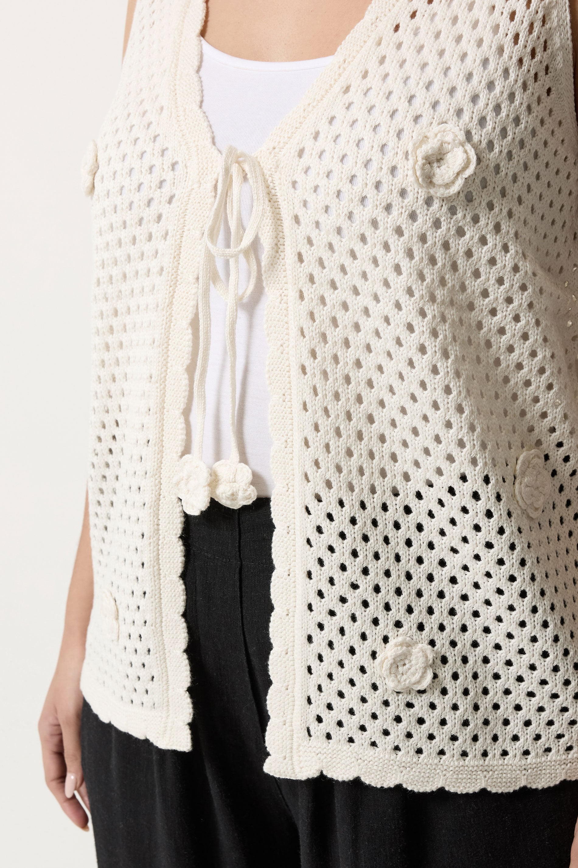 YOURS Plus Size Ivory White Floral Applique Knitted Vest | Yours Clothing 4