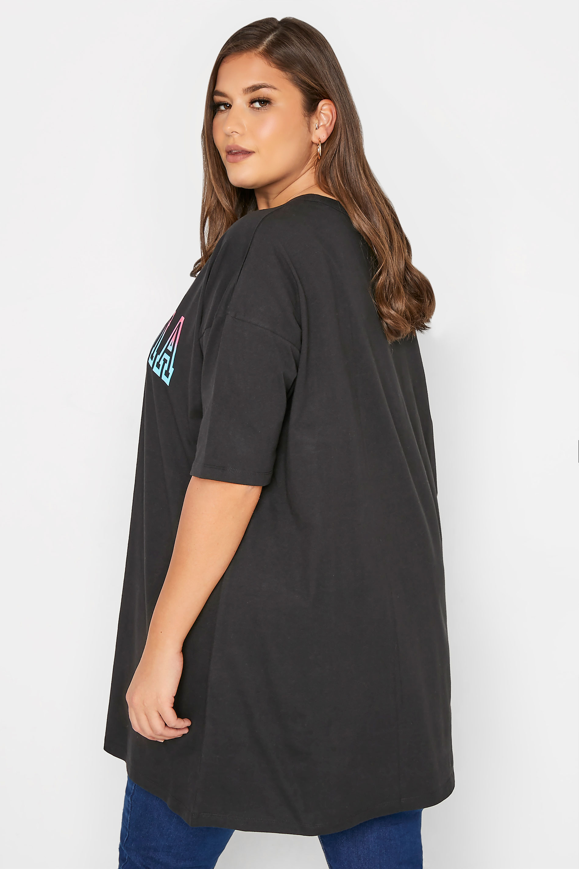 Grande taille  Tops Grande taille  Tops à Slogans | Robe-T-Shirt Noire Oversize 'California' - JO78246