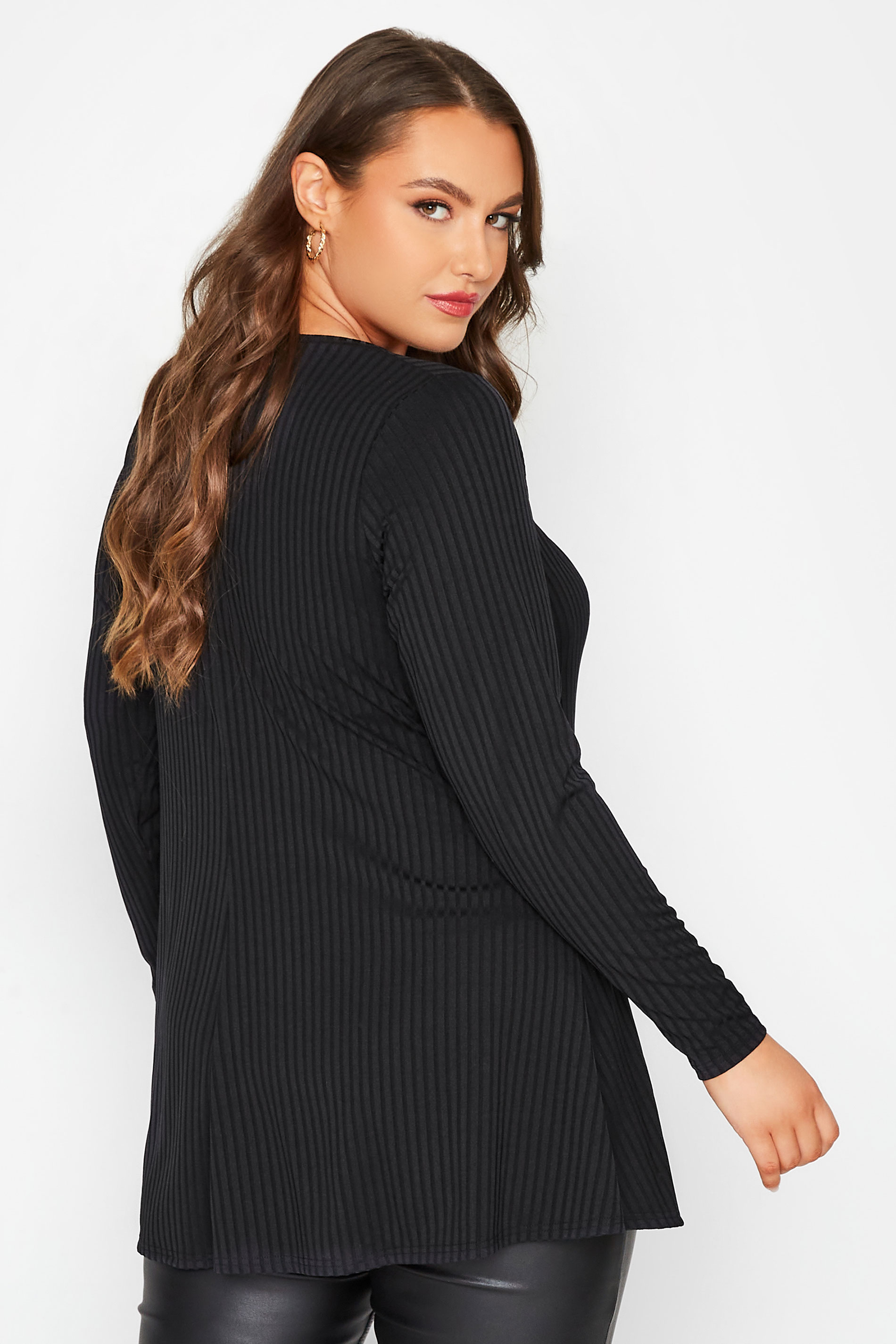 LIMITED COLLECTION Plus Size Black Ribbed Square Neck Top | Yours Clothing 3