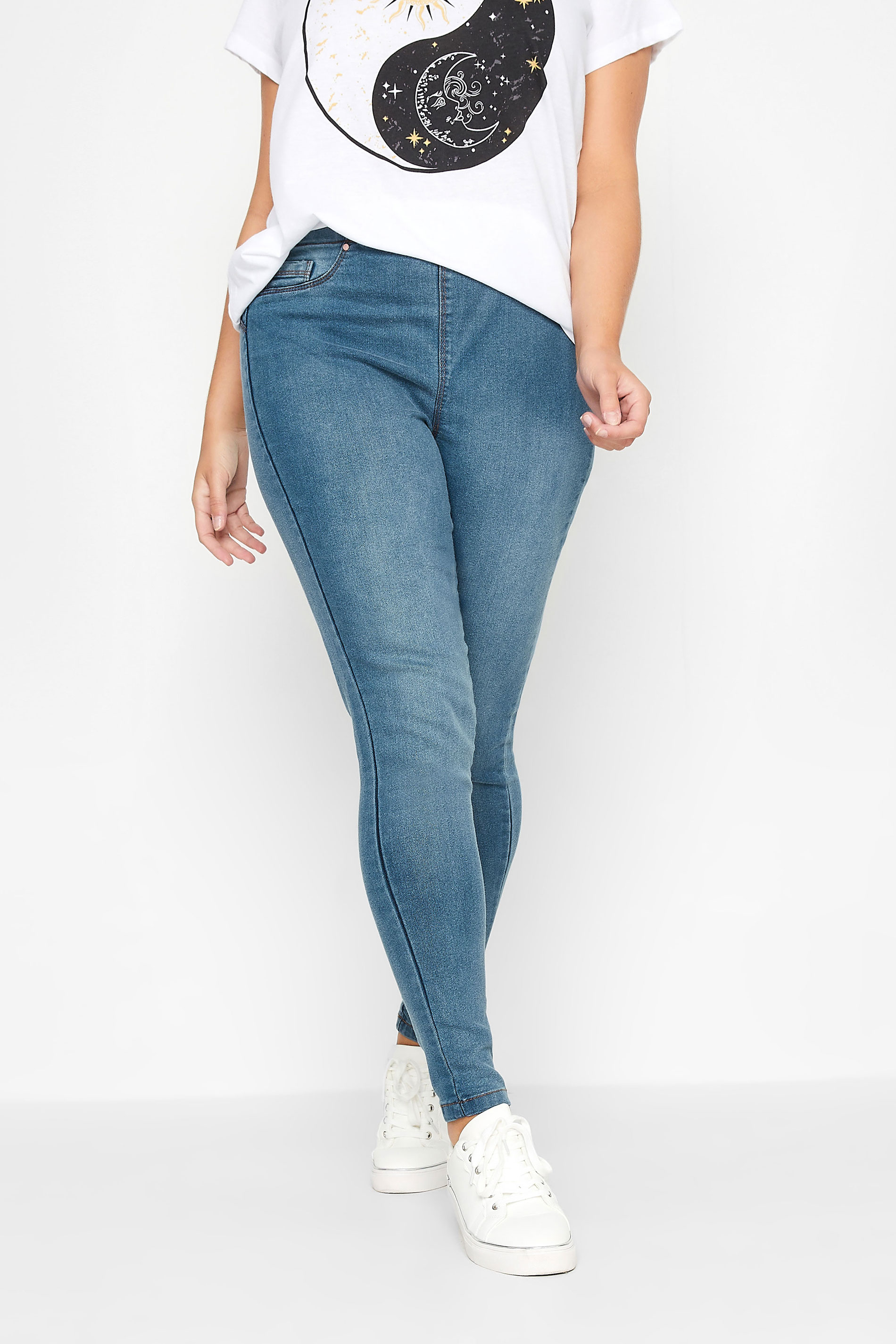 YOURS FOR GOOD Mid Blue Pull On Bum Shaper LOLA Jeggings | Yours Clothing 2