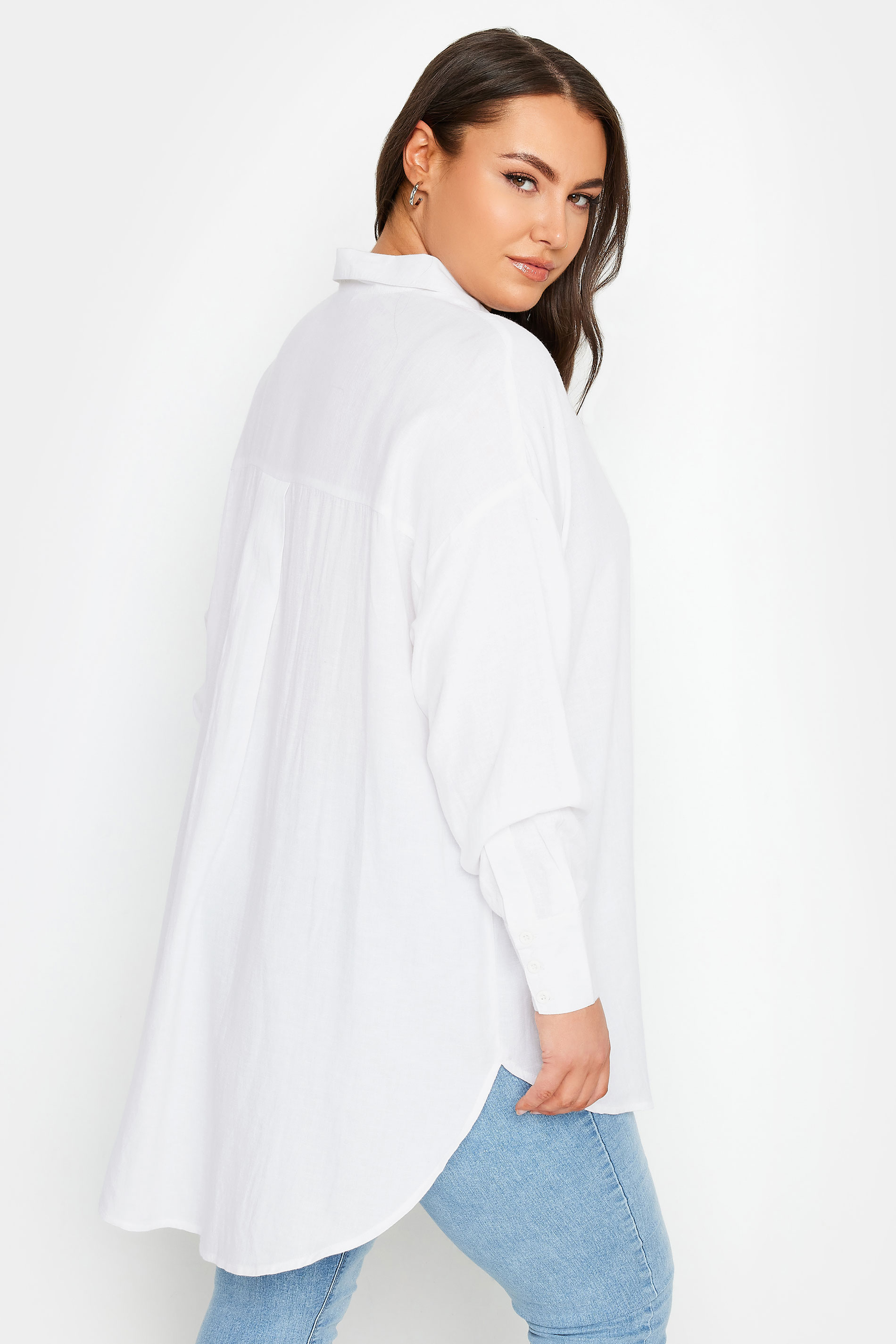 YOURS Plus Size White Linen Shirt | Yours Clothing 3