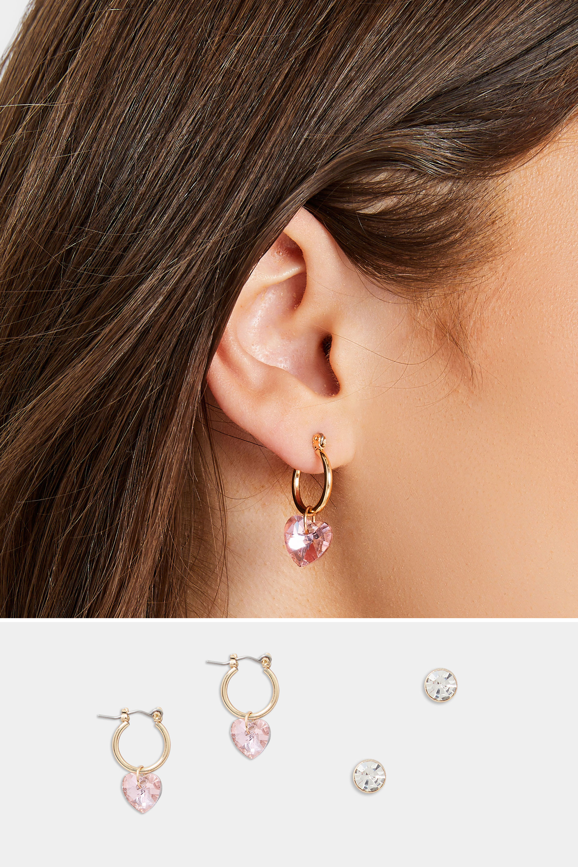 2 PACK Gold & Pink Small Hoop Earrings | Yours Clothing  1