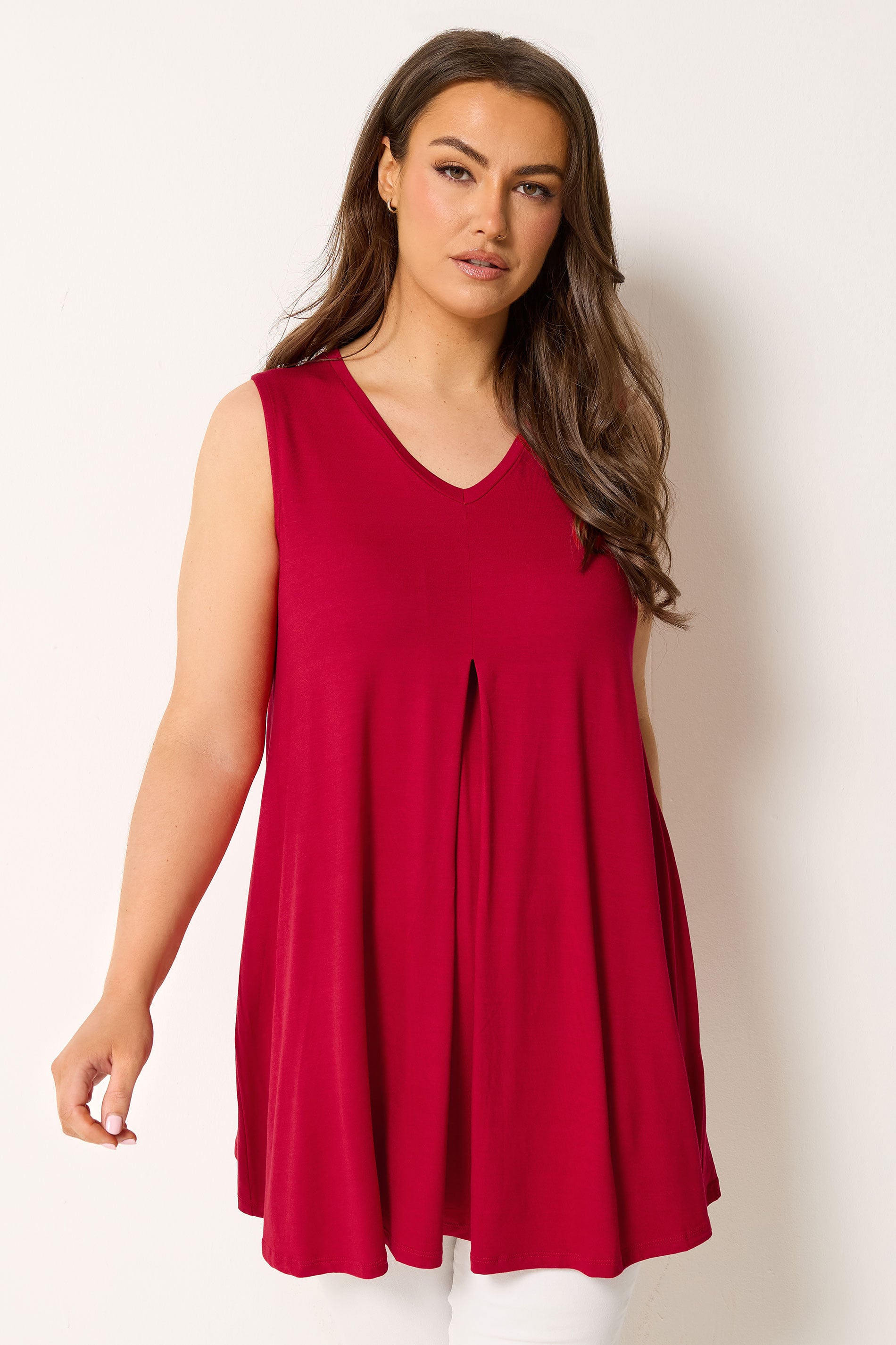 YOURS Plus Size Red Pleat Front Vest Top | Yours Clothing 3