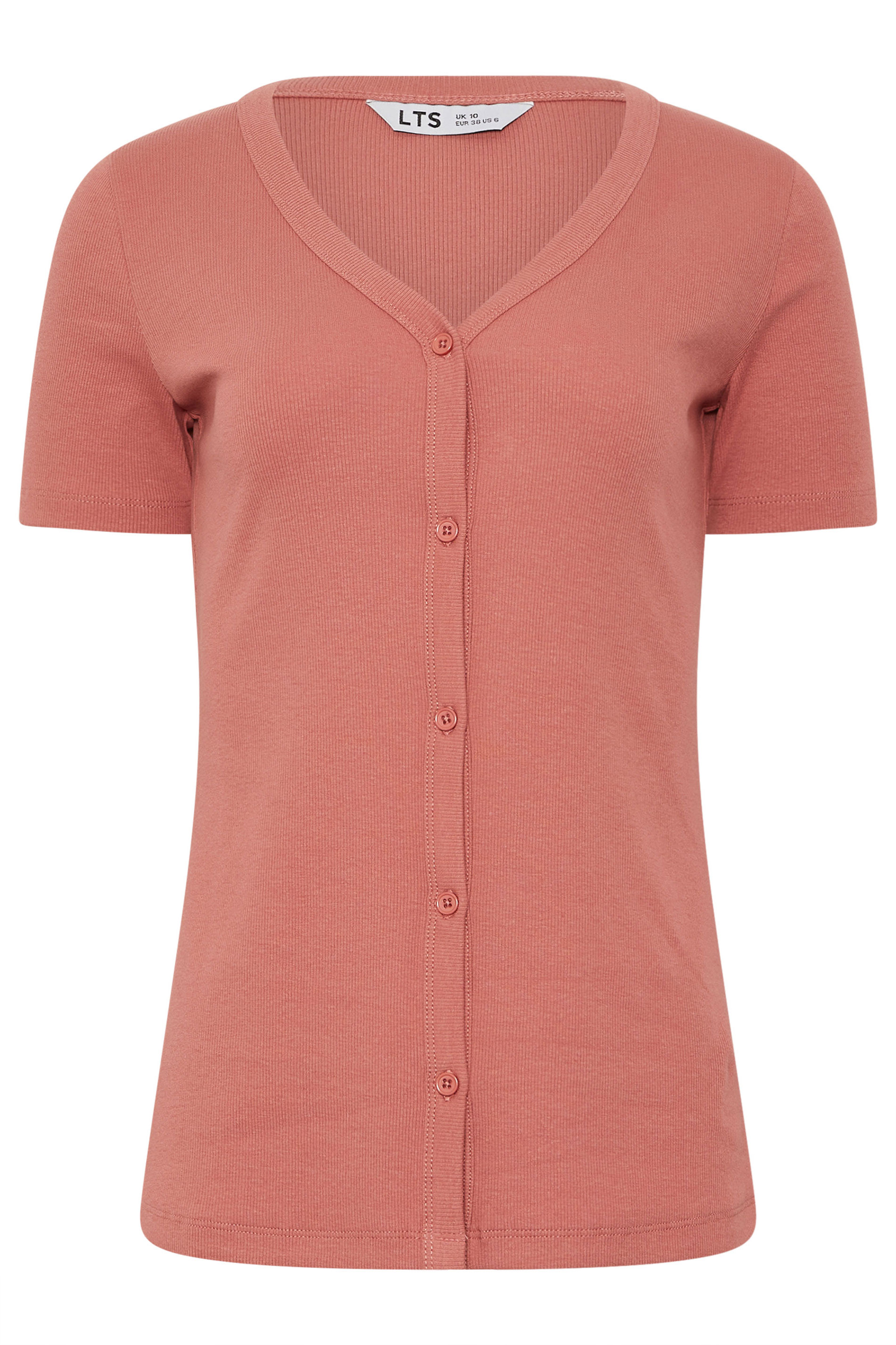 LTS Tall Women's Coral Pink Button Ribbed T-Shirt | Long Tall Sally 6