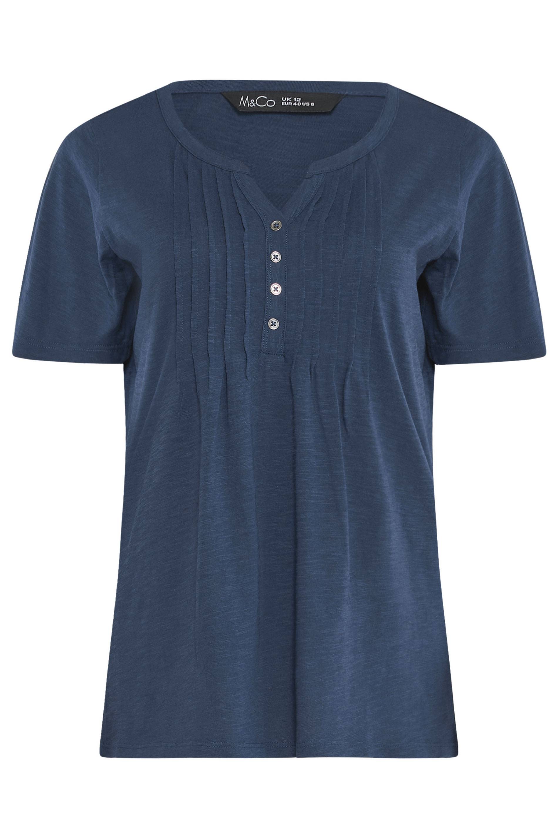 M&Co 2 PACK Navy Blue & White Floral Cotton Henley Tops | M&Co 9
