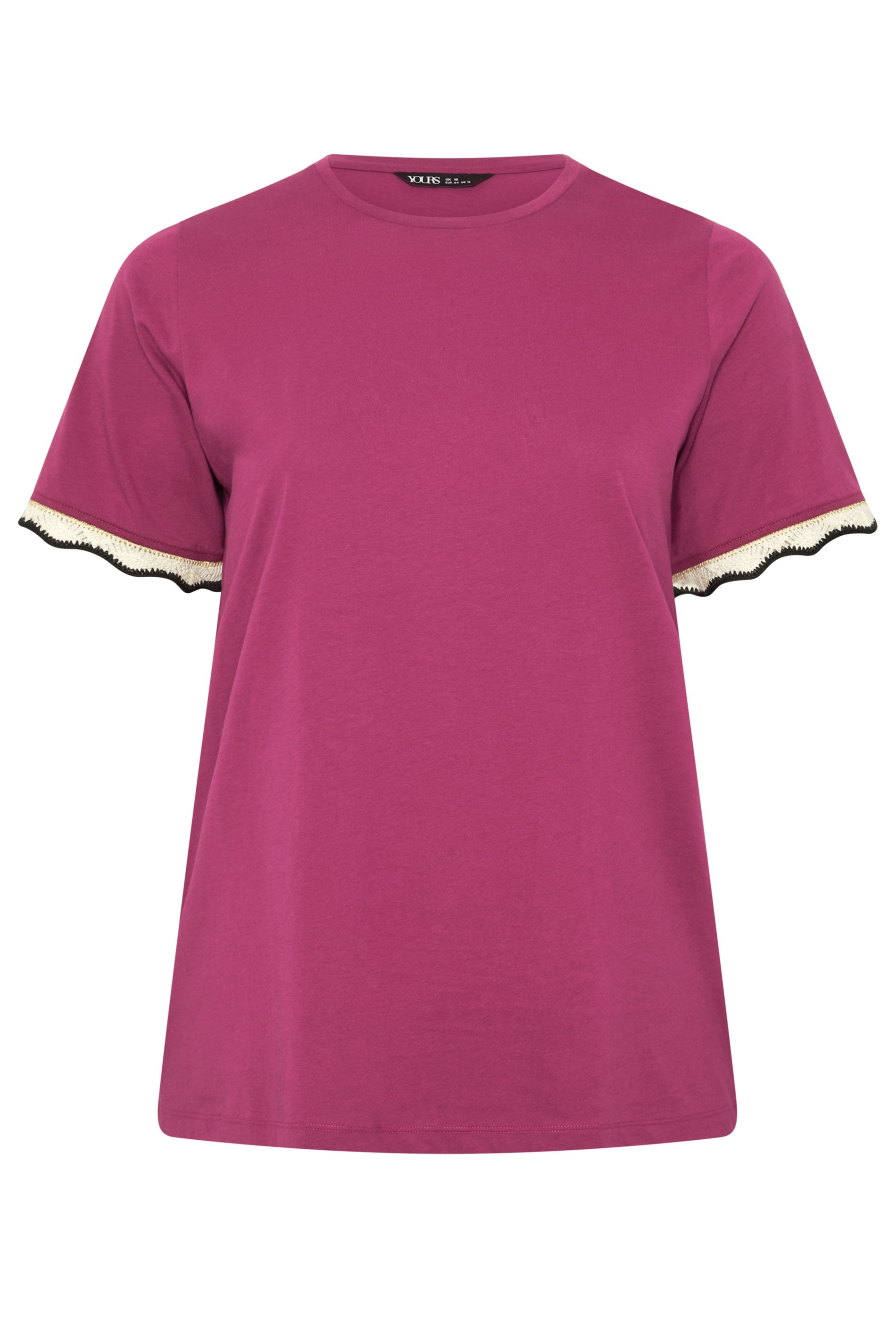 YOURS Plus Size Dark Pink Metallic Crochet Trim T-Shirt | Yours Clothing  5