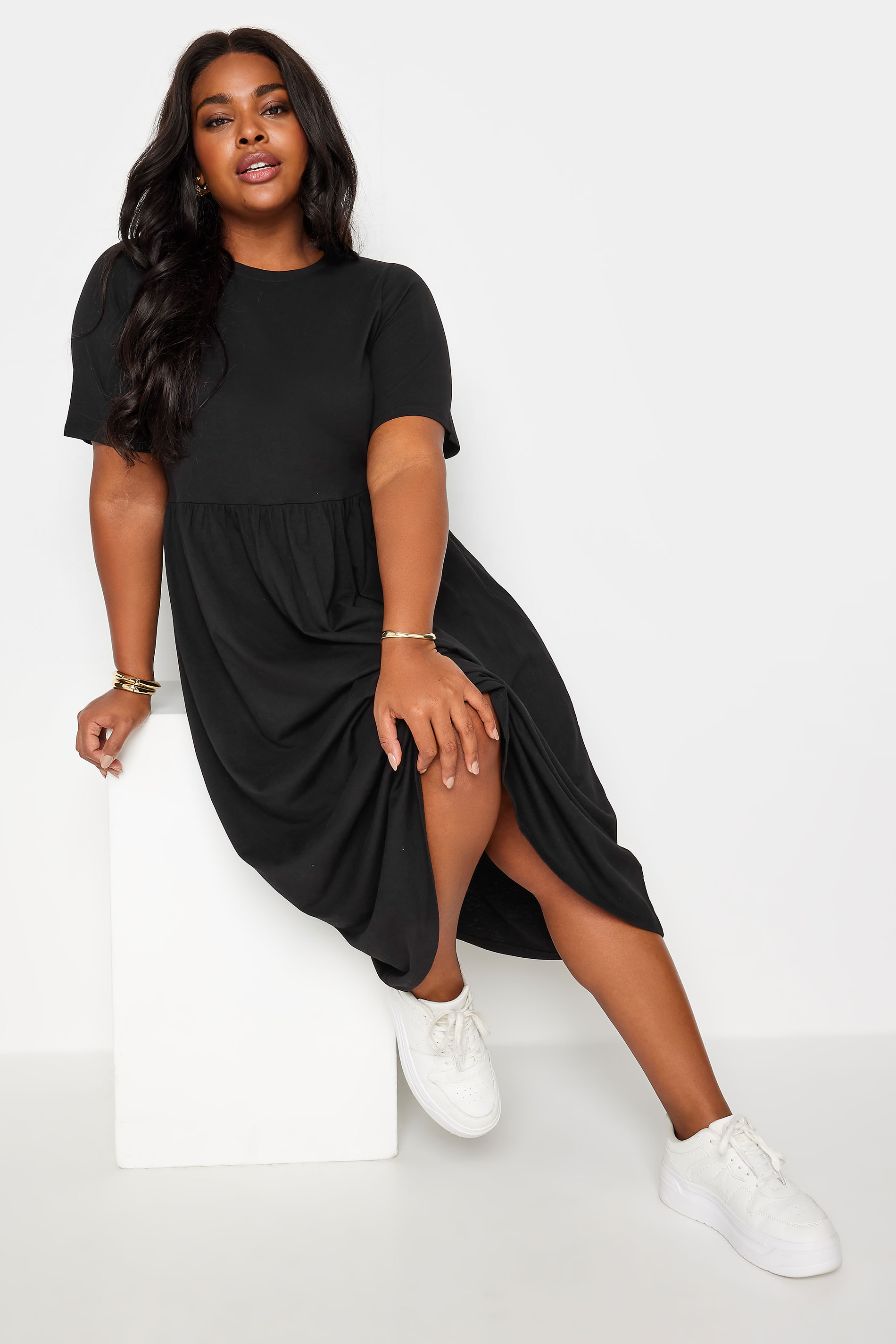 YOURS Plus Size Black Pure Cotton Midaxi Dress | Yours Clothing 2