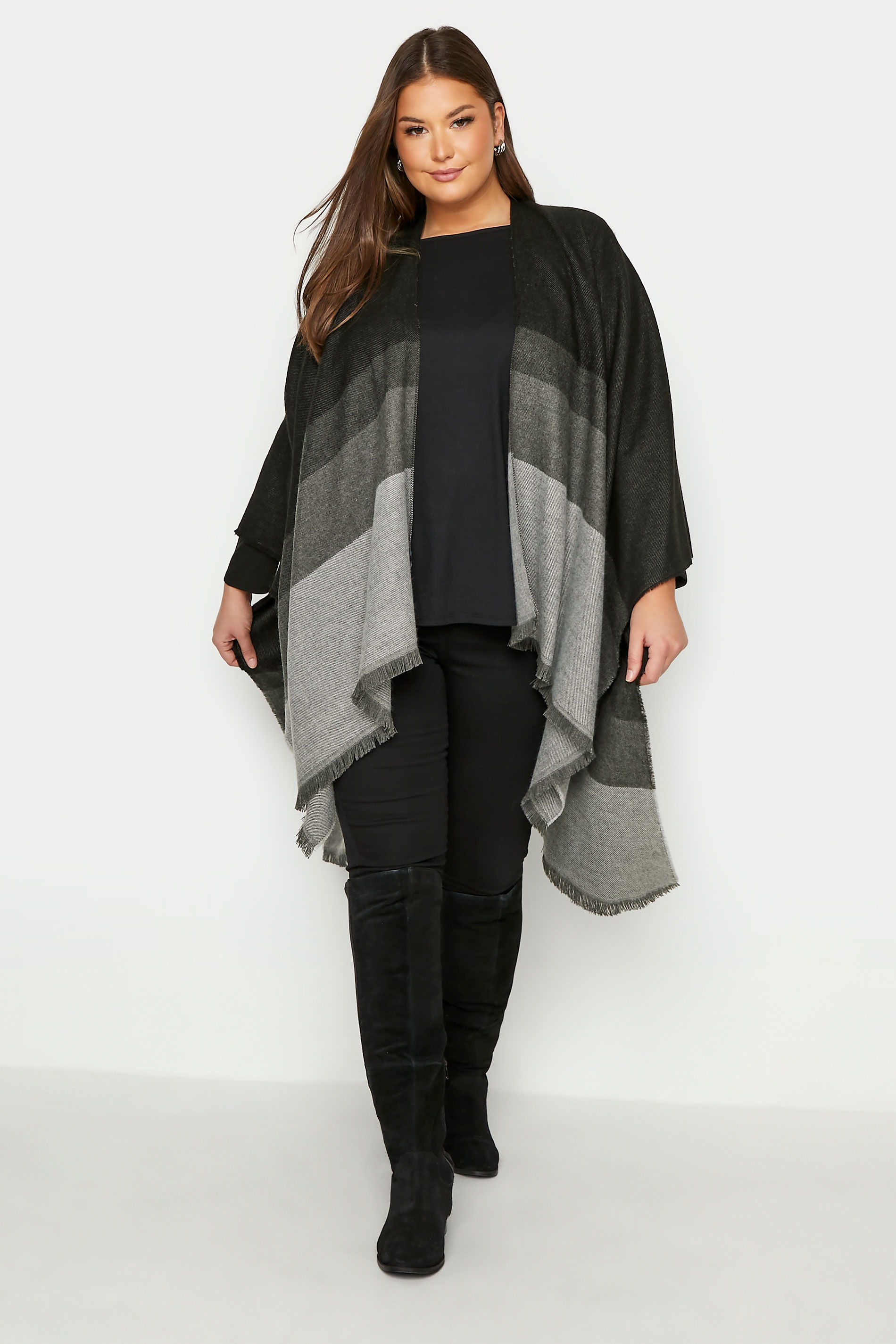 Black Ombre Stripe Knitted Wrap Shawl_A.jpg