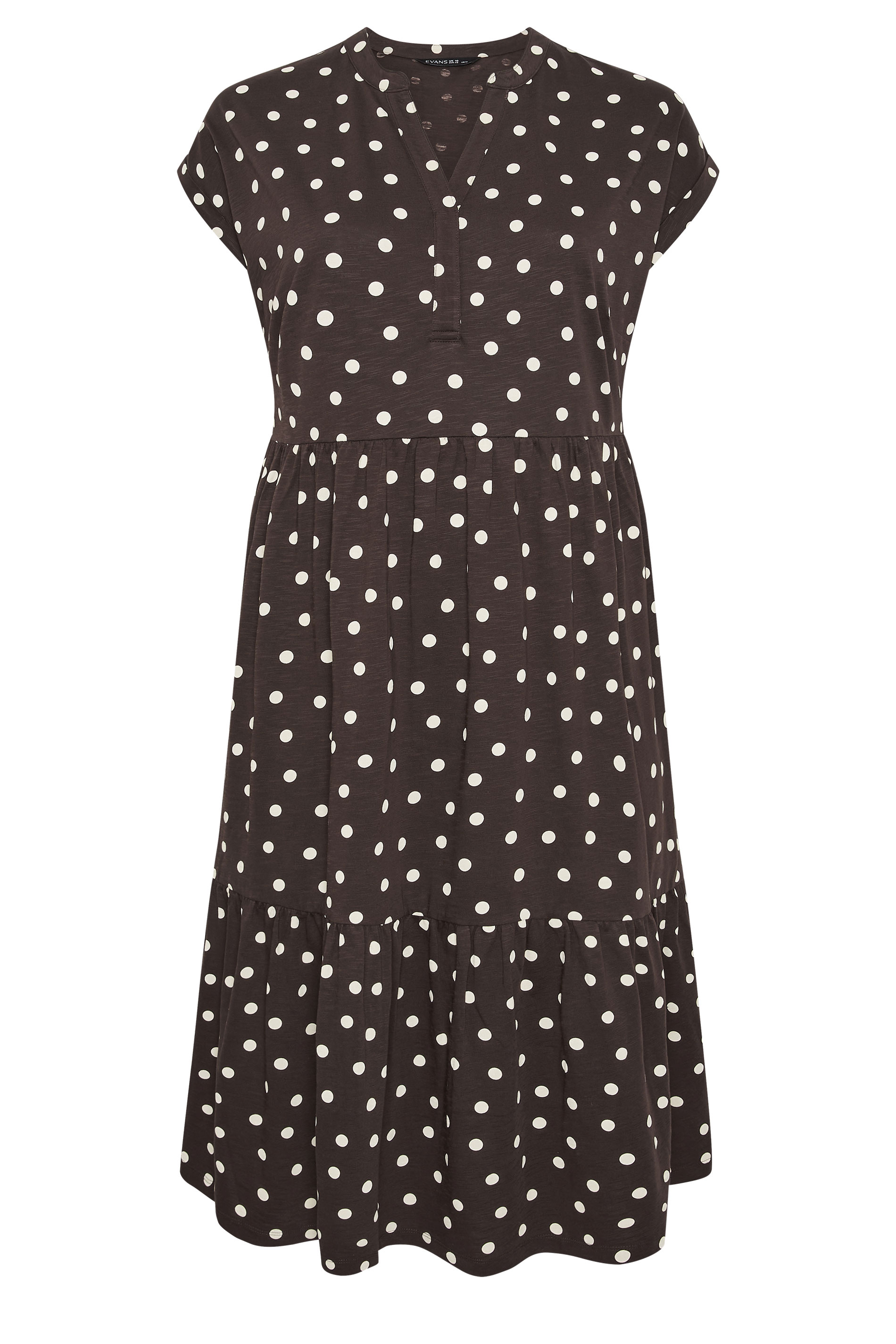 EVANS Plus Size Chocolate Brown Cotton Spot Dress | Evans 5