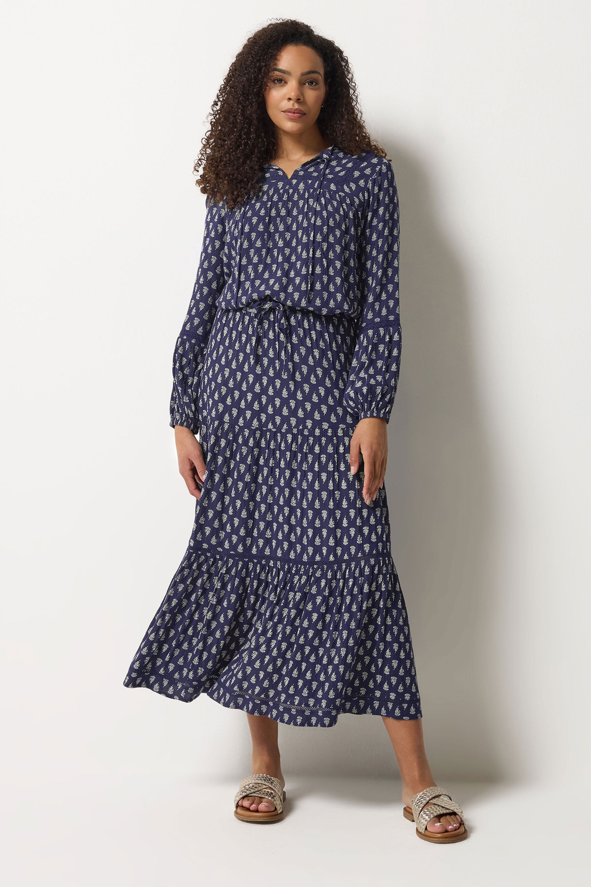 M&Co Navy Blue Aztec Tie Neck Blouse | M&Co 2