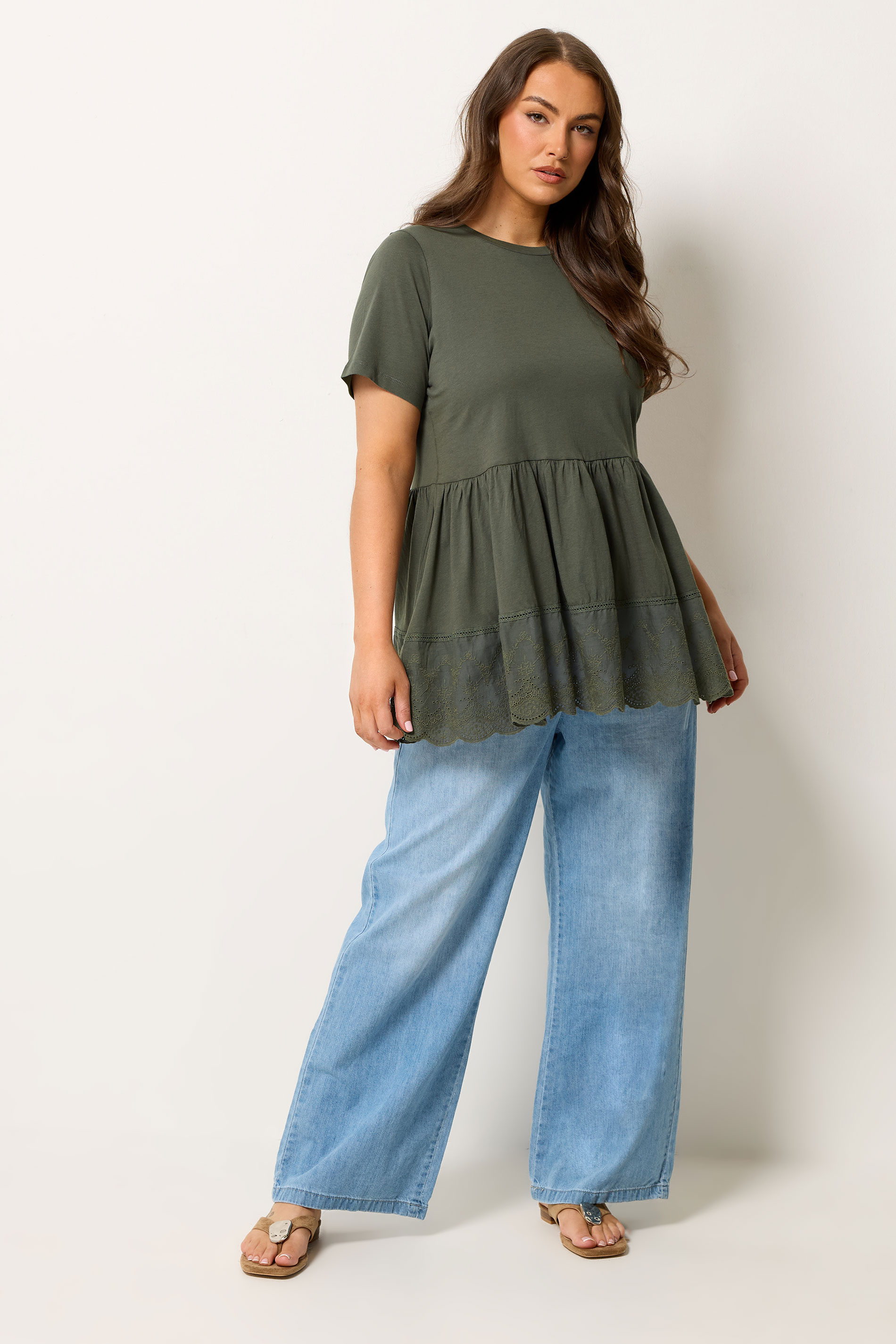 YOURS Plus Size Green Tiered Peplum Top | Yours Clothing 1