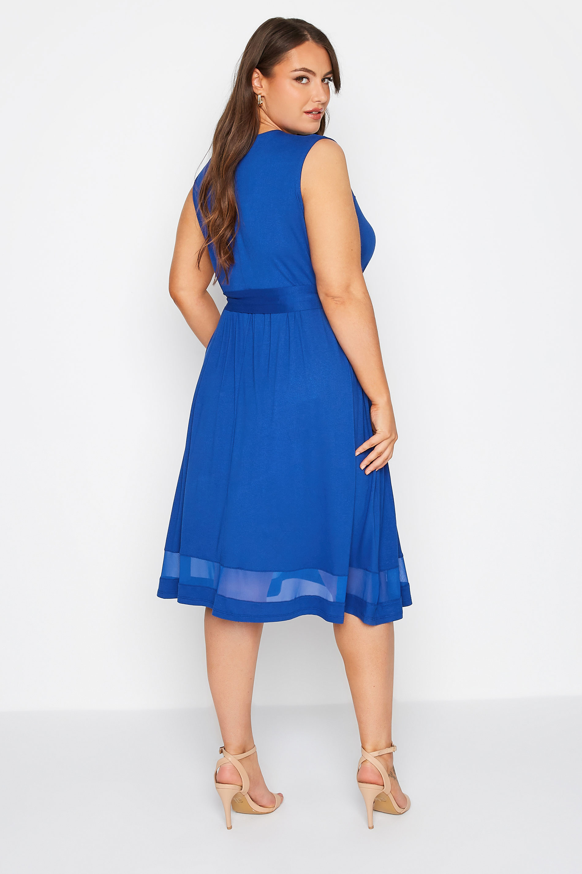 Plus Size Cobalt Blue Mesh Panel Skater Dress | Yours Clothing