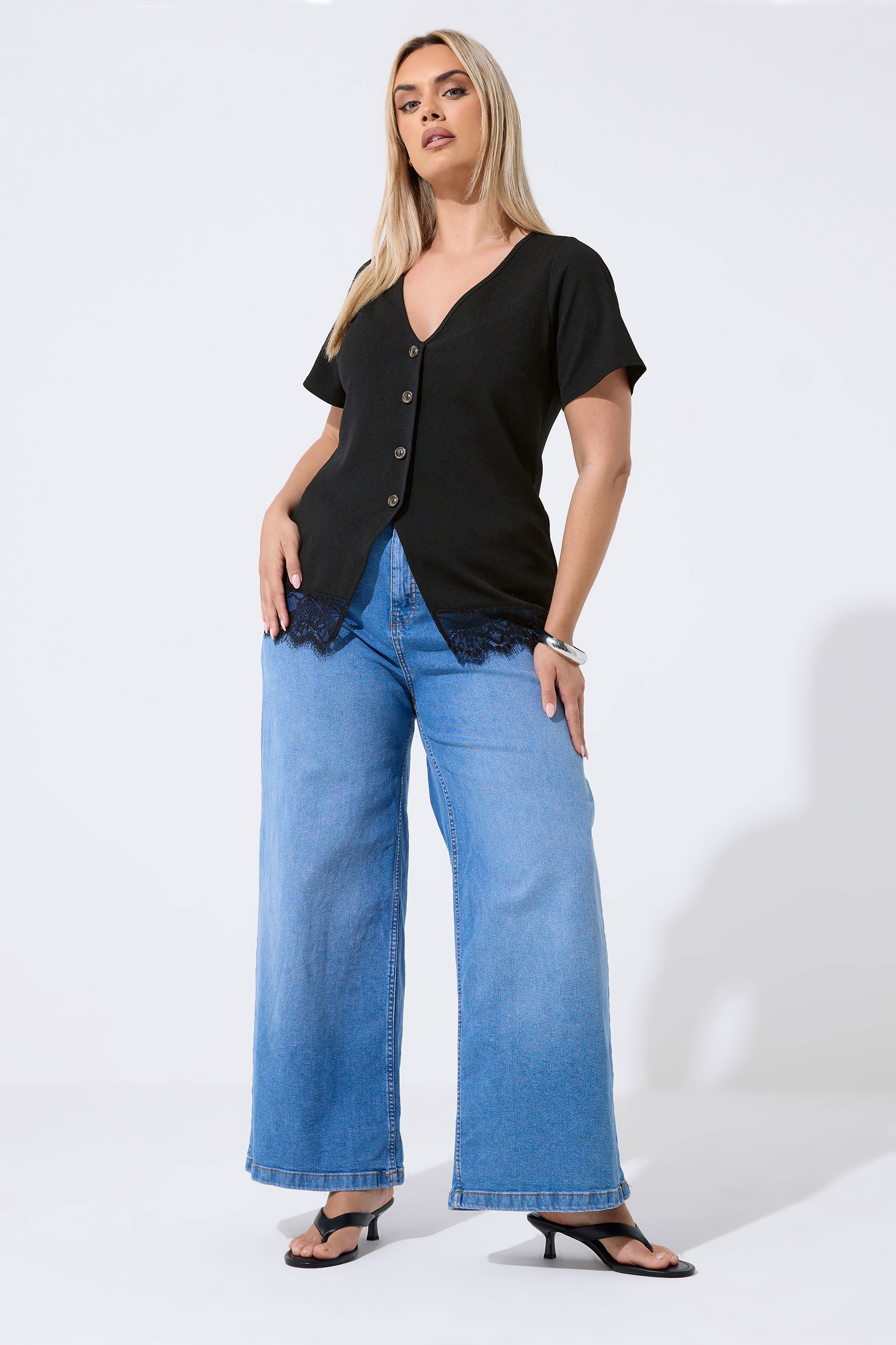 LIMITED COLLECTION Plus Size Black V-Neck Lace Hem Top | Yours Clothing 5