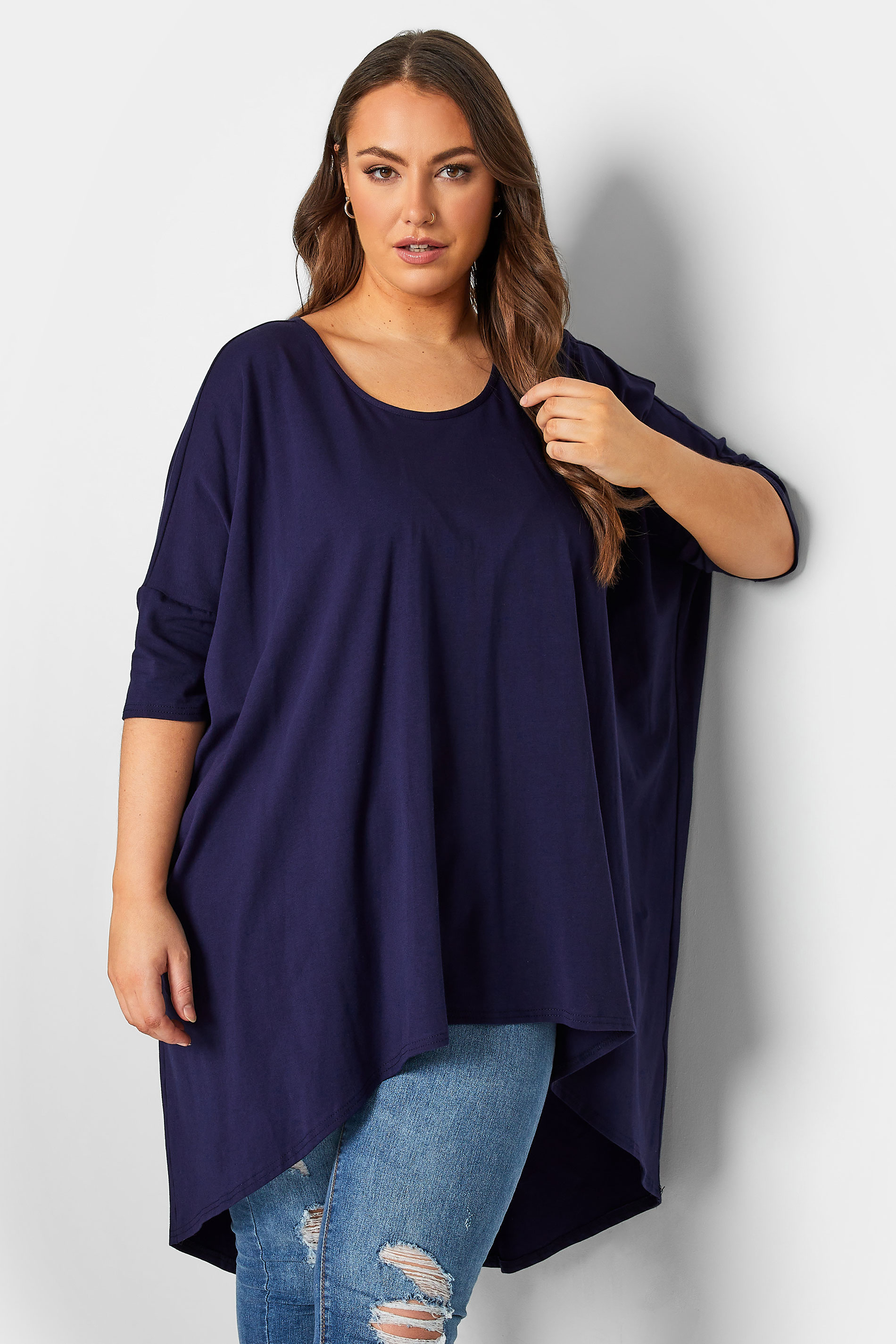 YOURS Plus Size Navy Blue Dipped Hem Tunic Top | Yours Clothing 1