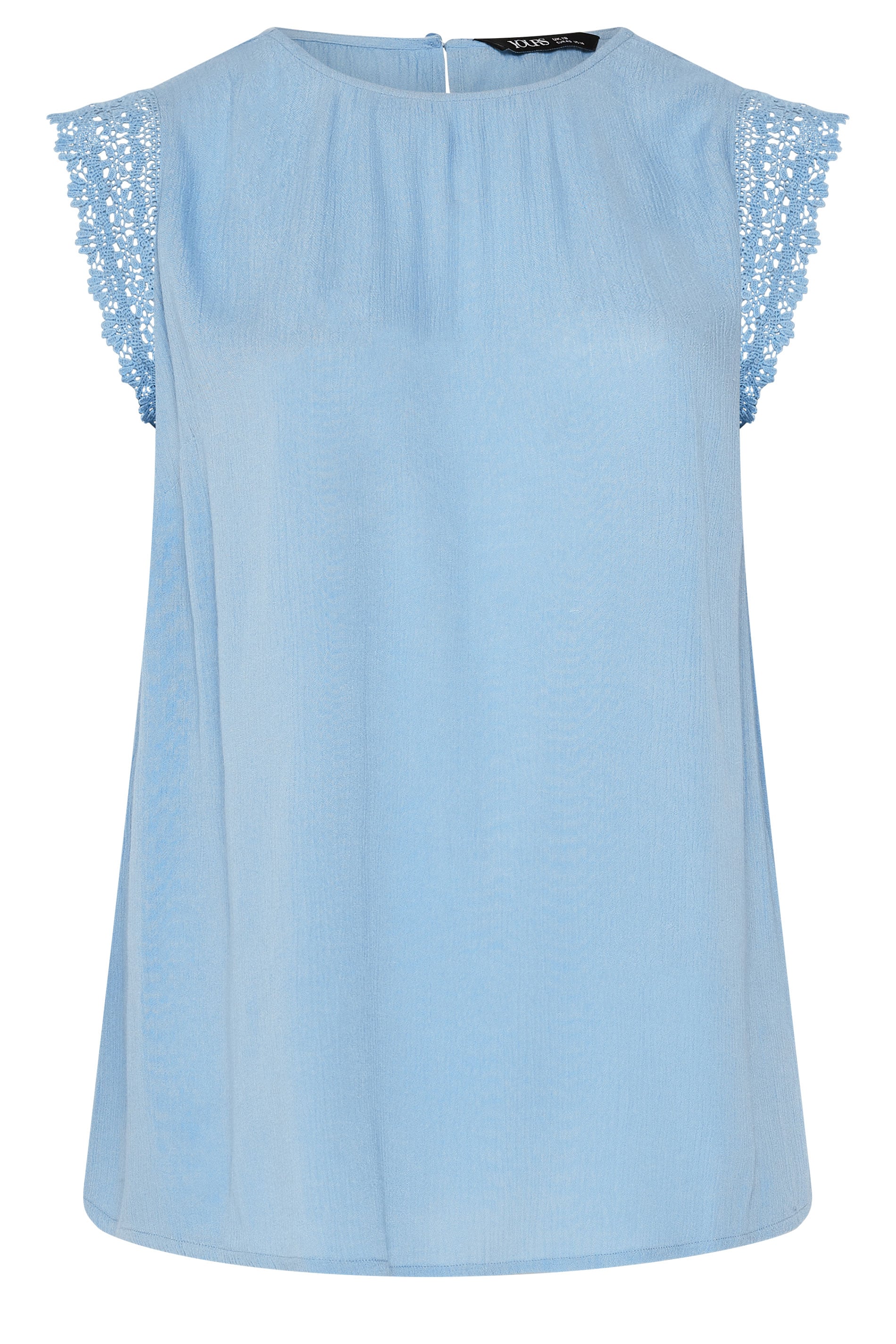 Yours Plus Size Blue Crochet Trim Crinkle Top | Yours Clothing 5