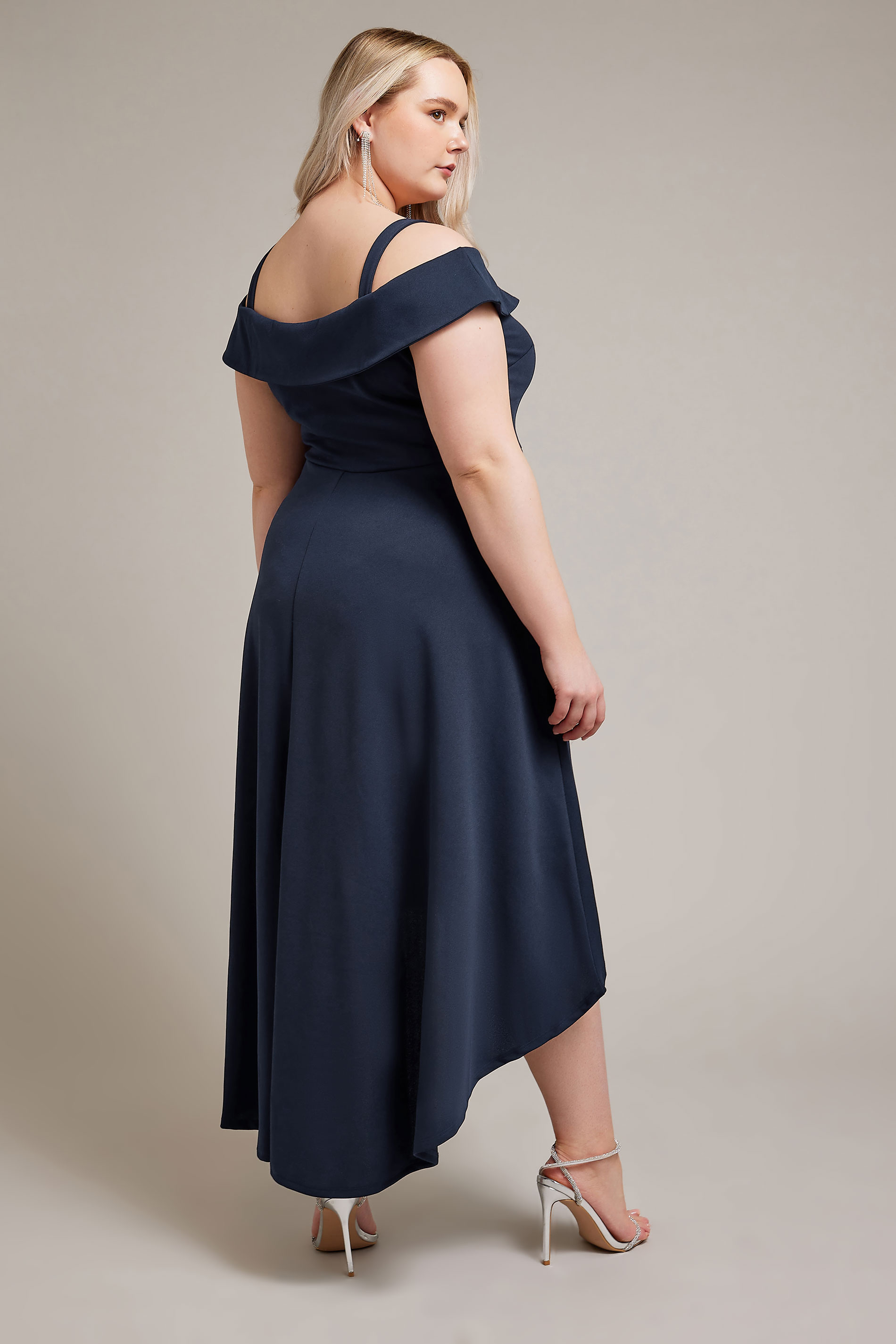 YOURS LONDON Plus Size Navy Blue Bardot Dipped Hem Dress | Yours Clothing 3