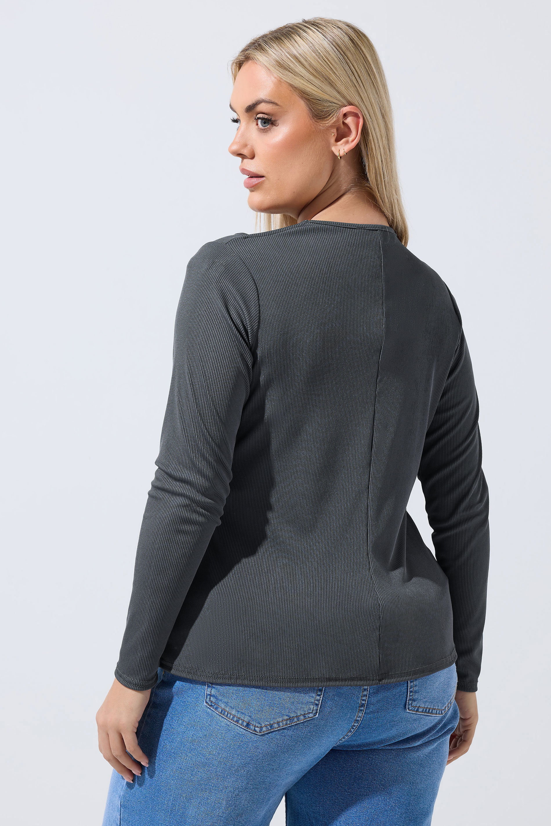 LIMITED COLLECTION Plus Size Grey 2-In-1 Ribbed Long Sleeve T-Shirt | Yours Clothing 4