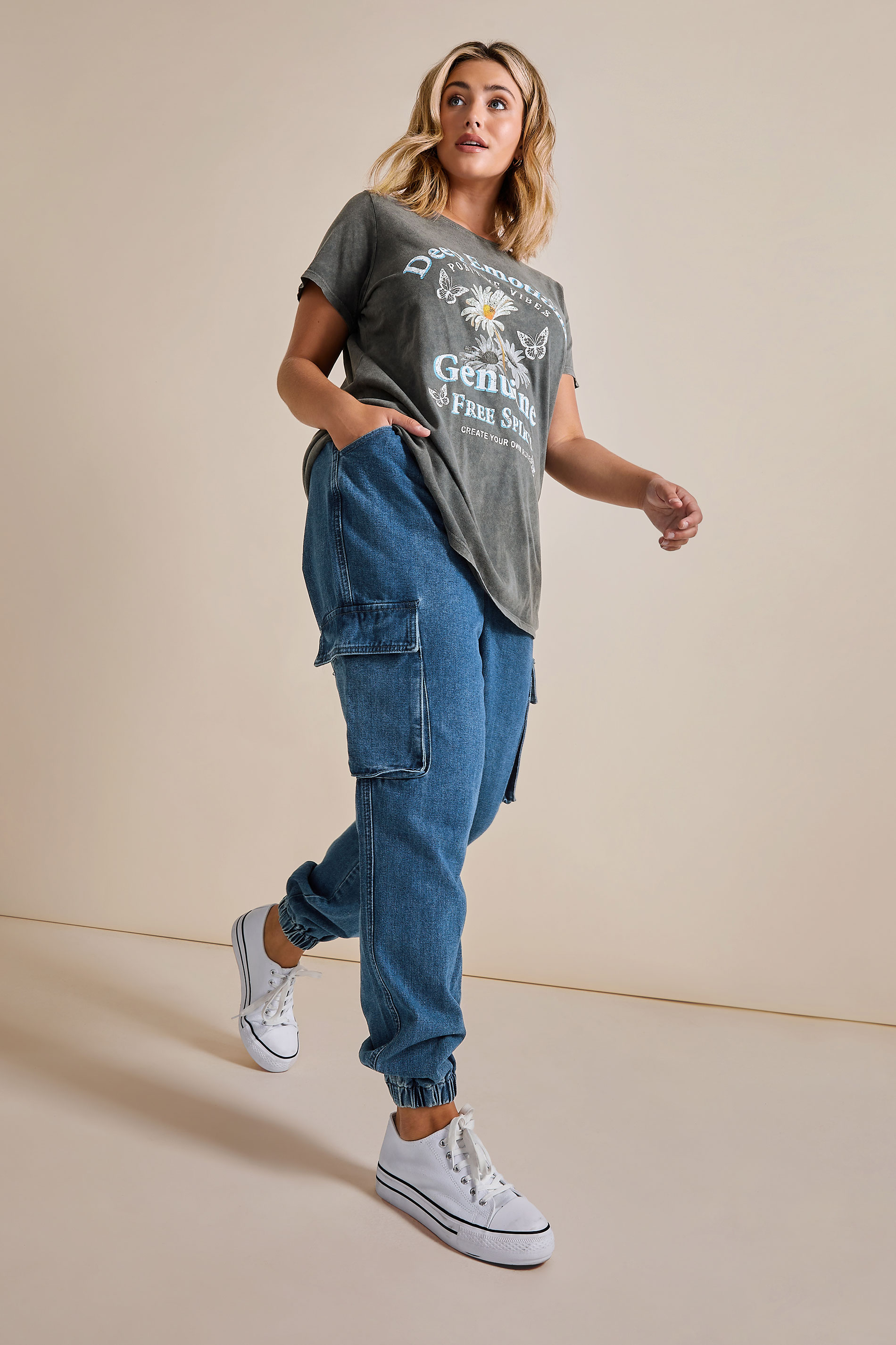 Plus Size Blue Cargo Pocket Jeans | Yours Clothing  1