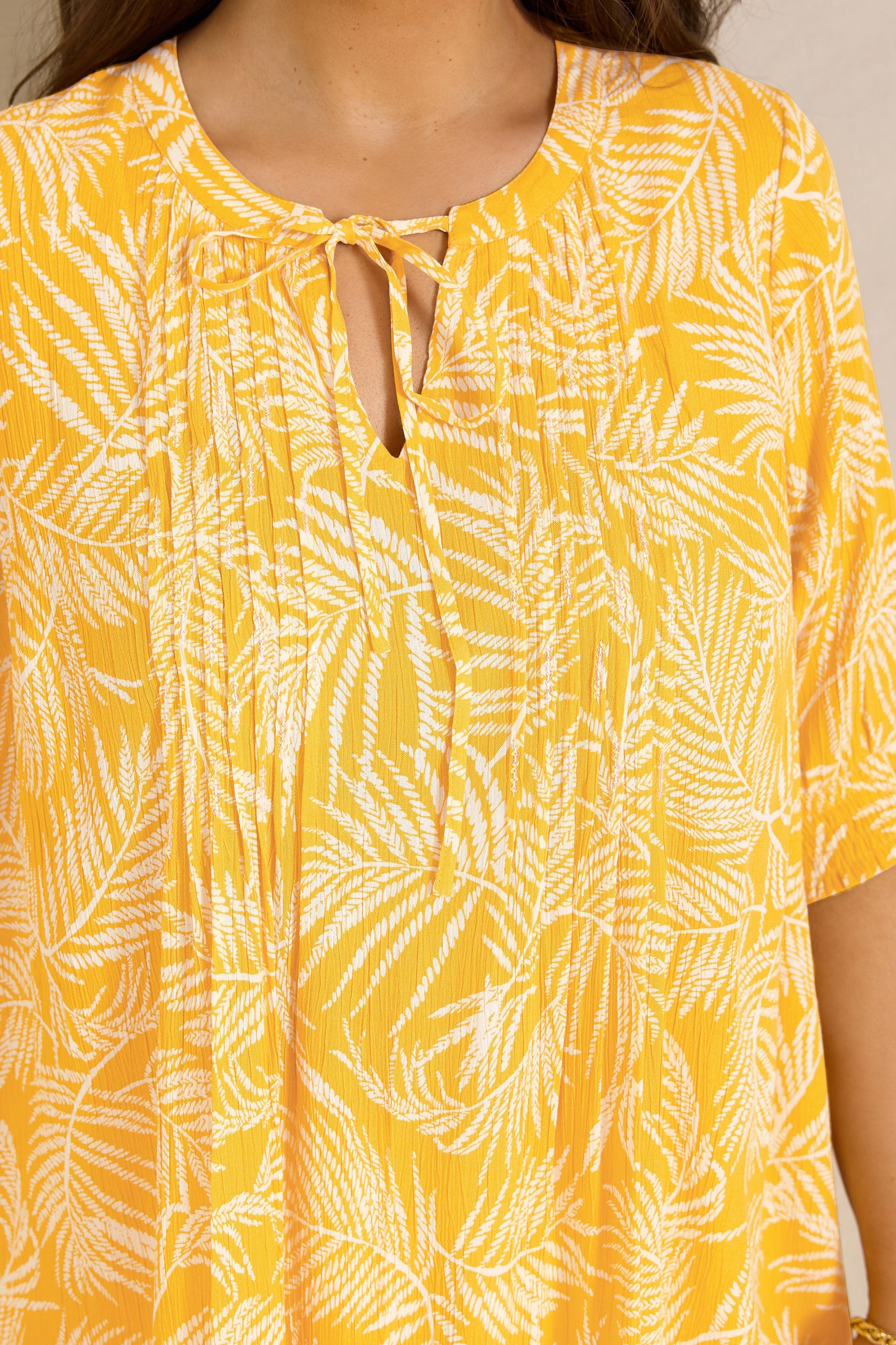 EVANS Plus Size Yellow Pintuck Tie Neck Blouse | Evans 5