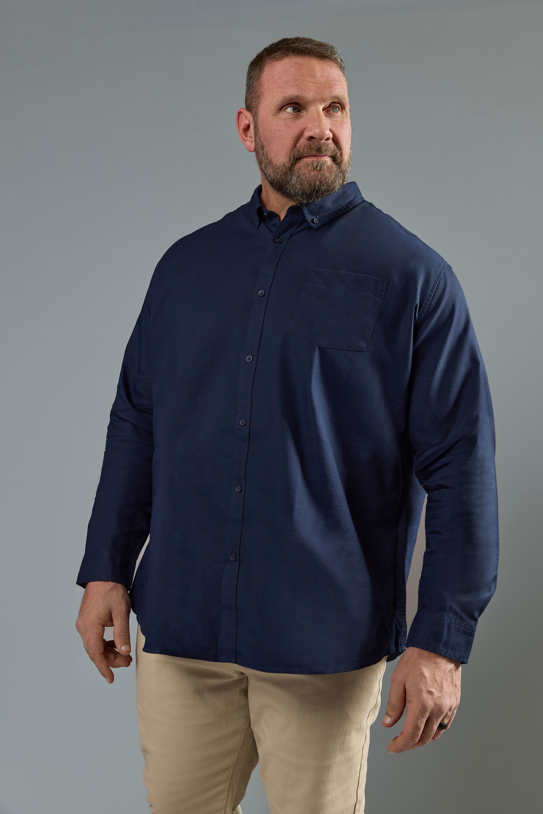 BadRhino Big & Tall Navy Blue Long Sleeve Oxford Shirt | BadRhino 3