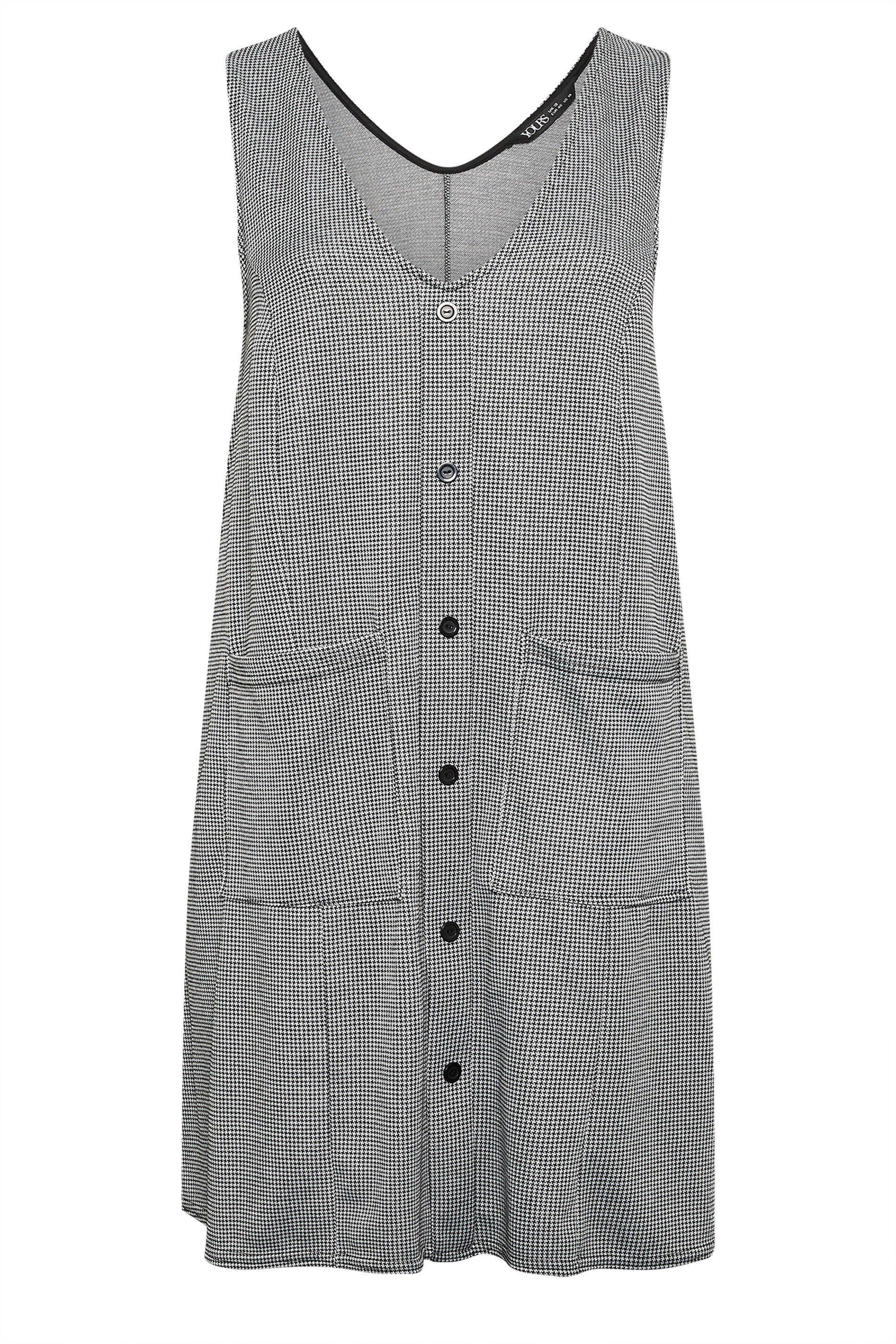 YOURS Curve Grey Check Print Button Through Pinafore Dress | Yours Clothing