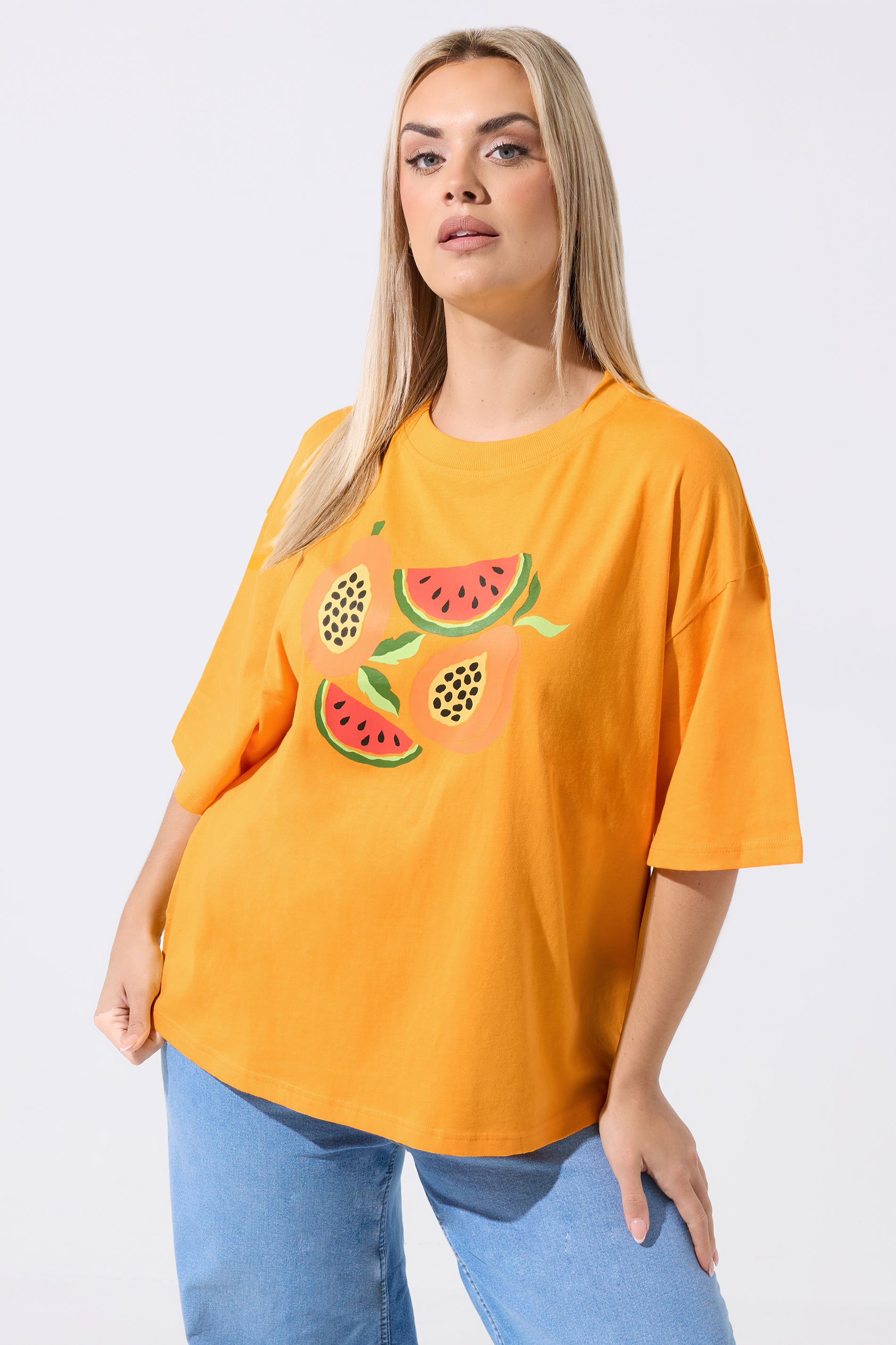 LIMITED COLLECTION Plus Size Orange Fruit Print T-Shirt | Yours Clothing 3