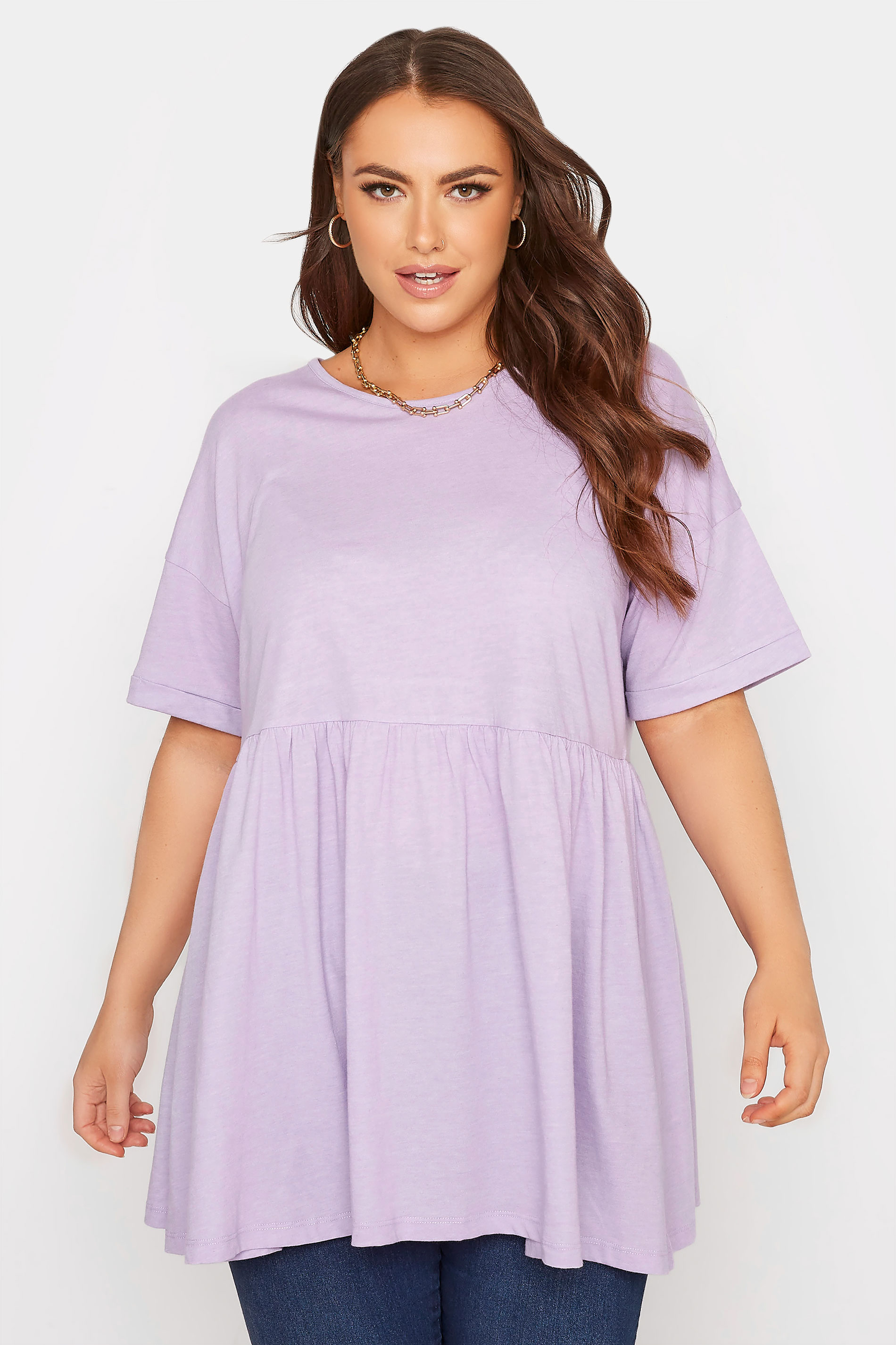 Plus Size Lilac Purple Drop Shoulder Peplum Top | Yours Clothing  1