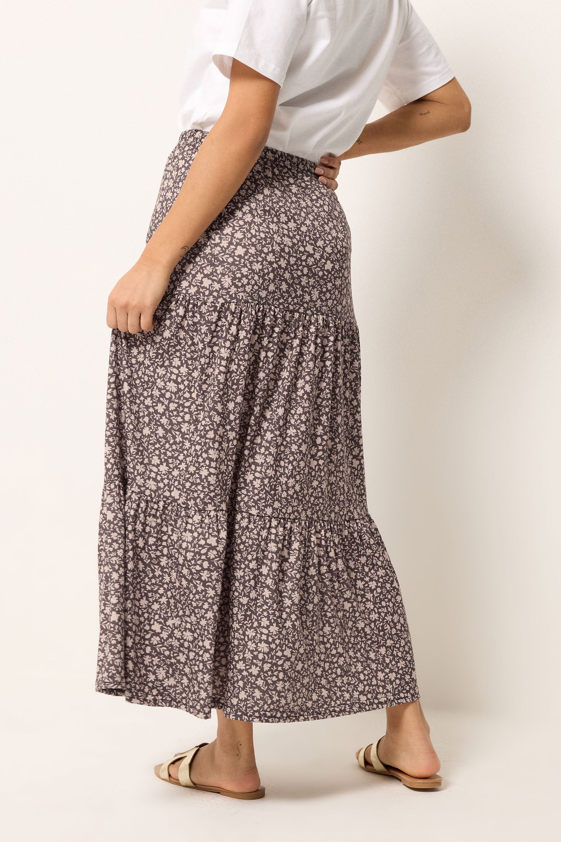 M&Co Petite Brown Floral Tiered Maxi Skirt | M&Co 2