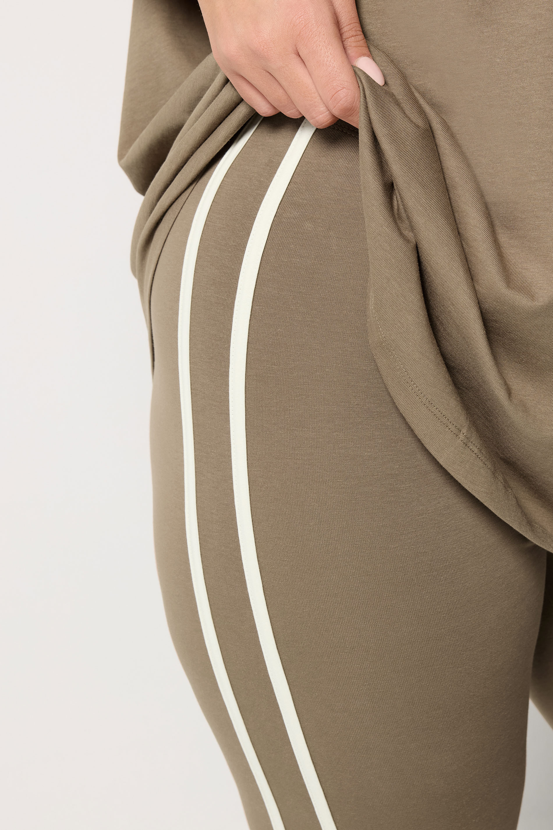 YOURS ACTIVE Plus Size Brown Side Stripe Leggings | Yours Clothing 5