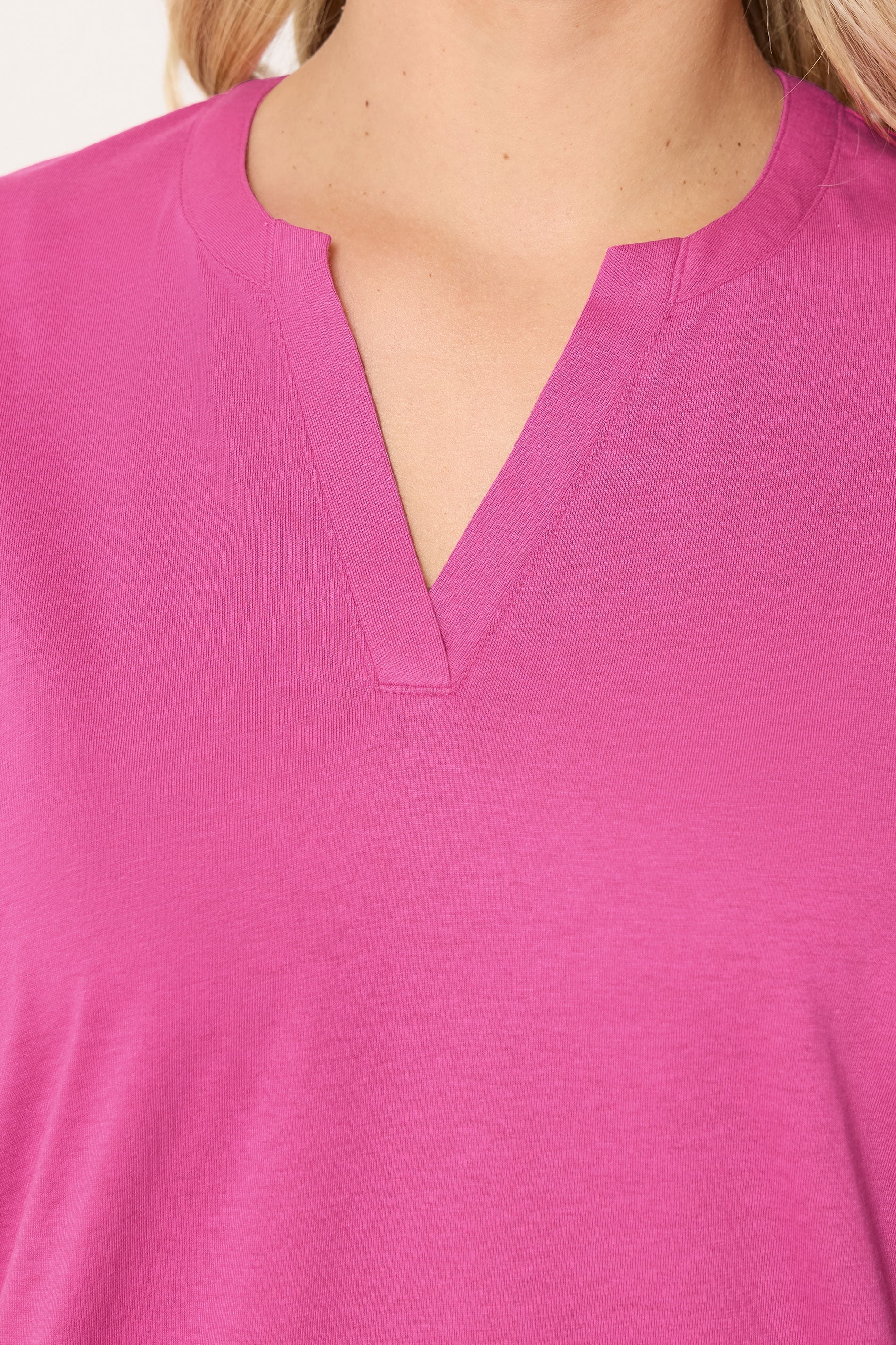 YOURS Plus Size Pink Notch Neck T-Shirt | Yours Clothing 4