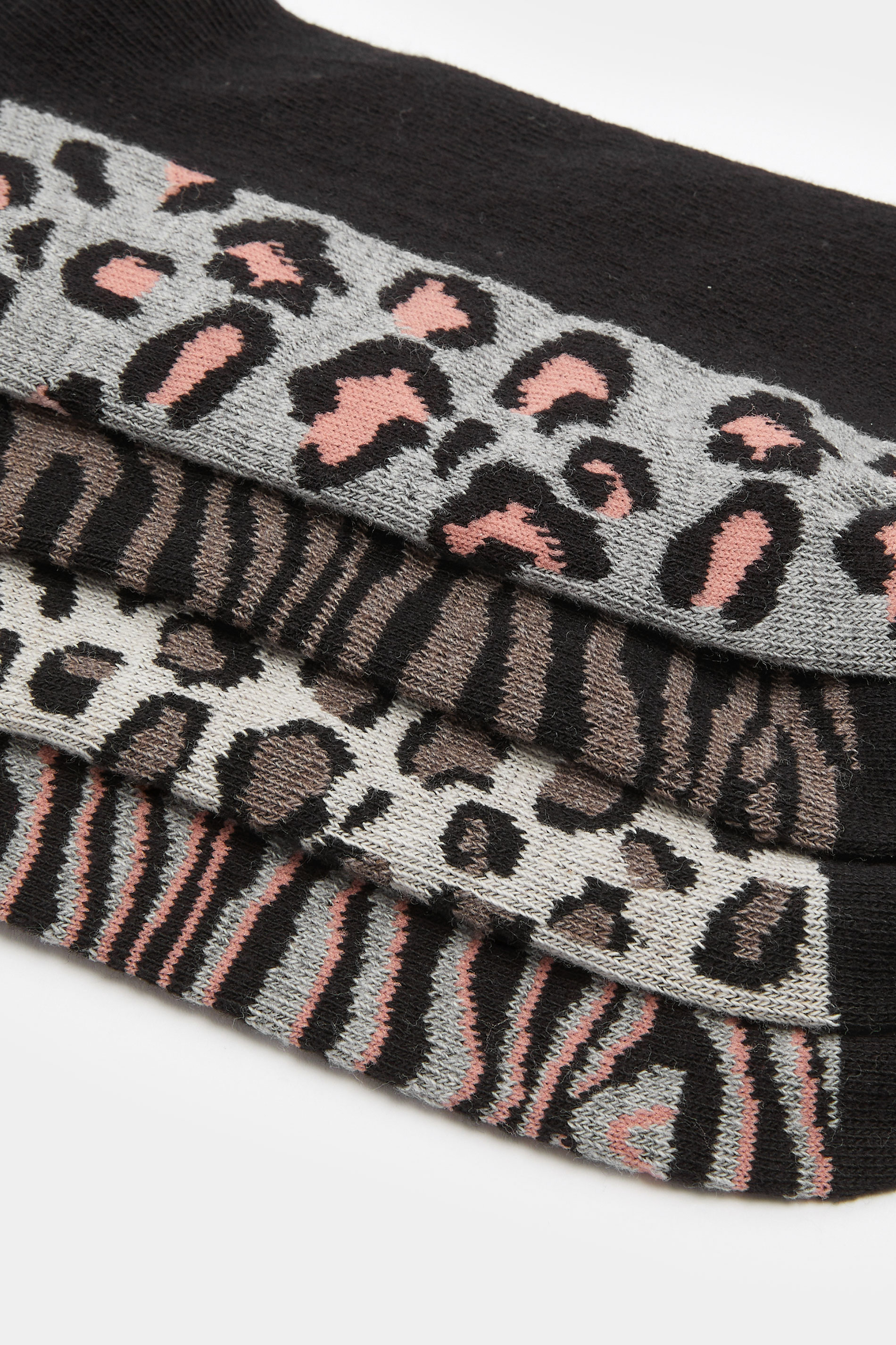 YOURS 4 PACK Plus Size Black Animal Print Ankle Socks | Yours Clothing 4