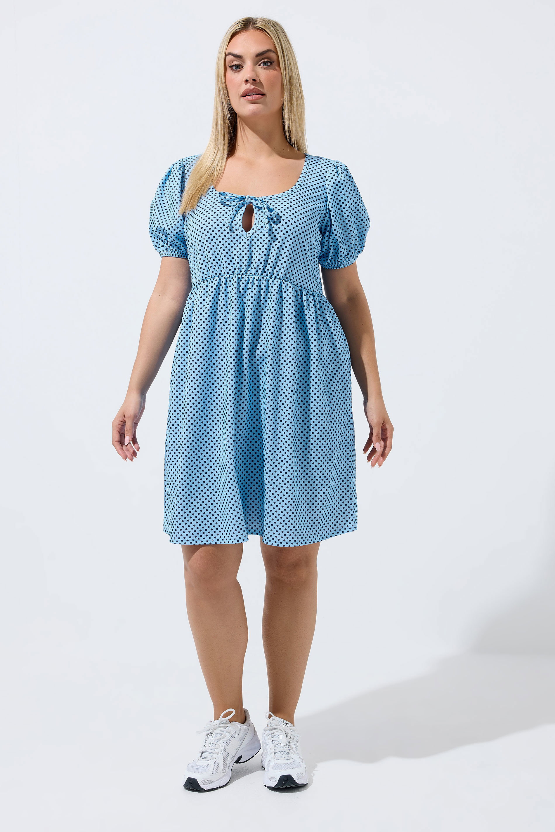 LIMITED COLLECTION Plus Size Blue Polka Dot Mini Dress | Yours Clothing 1