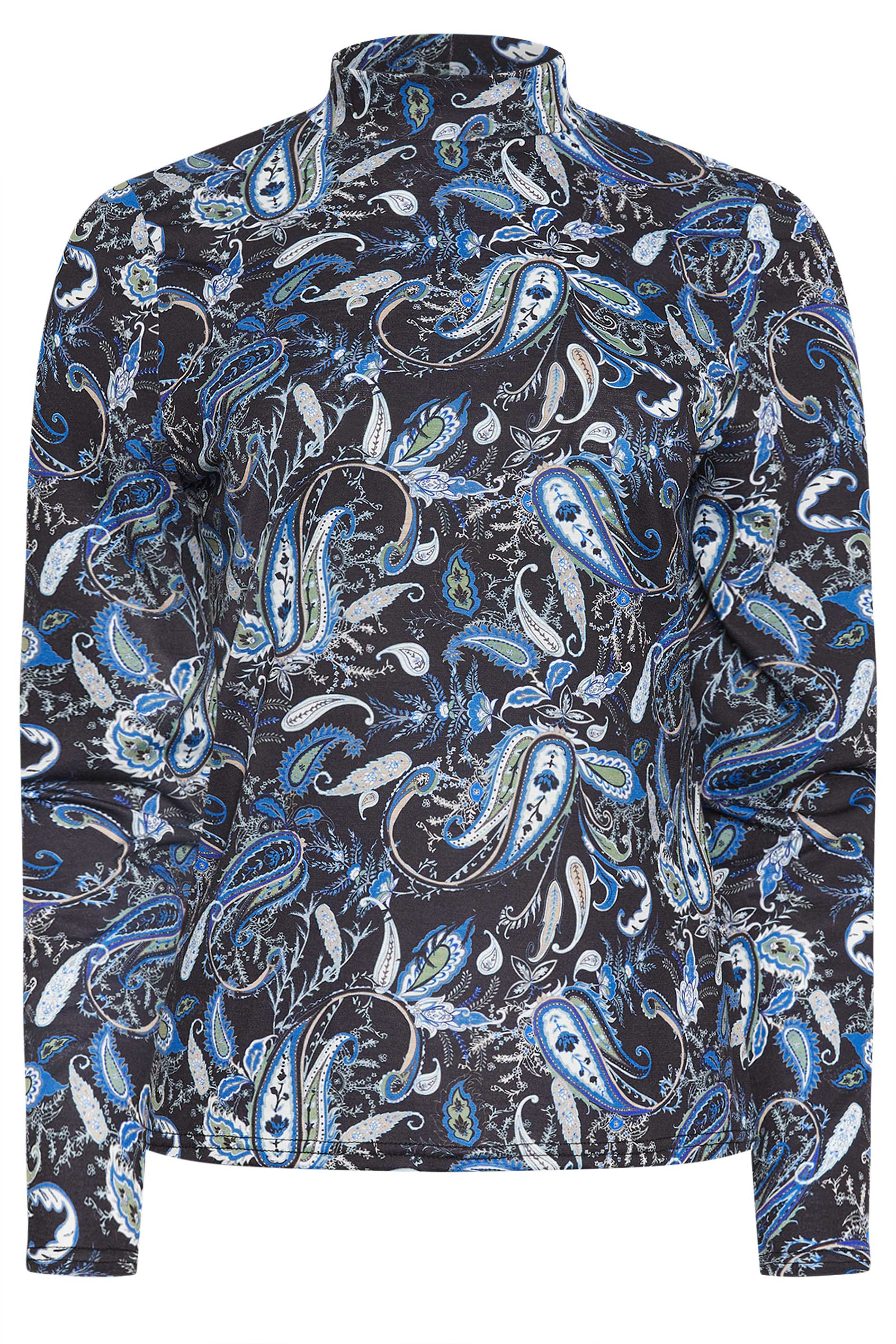 M&Co Black & Blue Paisley Print Turtle Neck Long Sleeve Top | M&Co 5