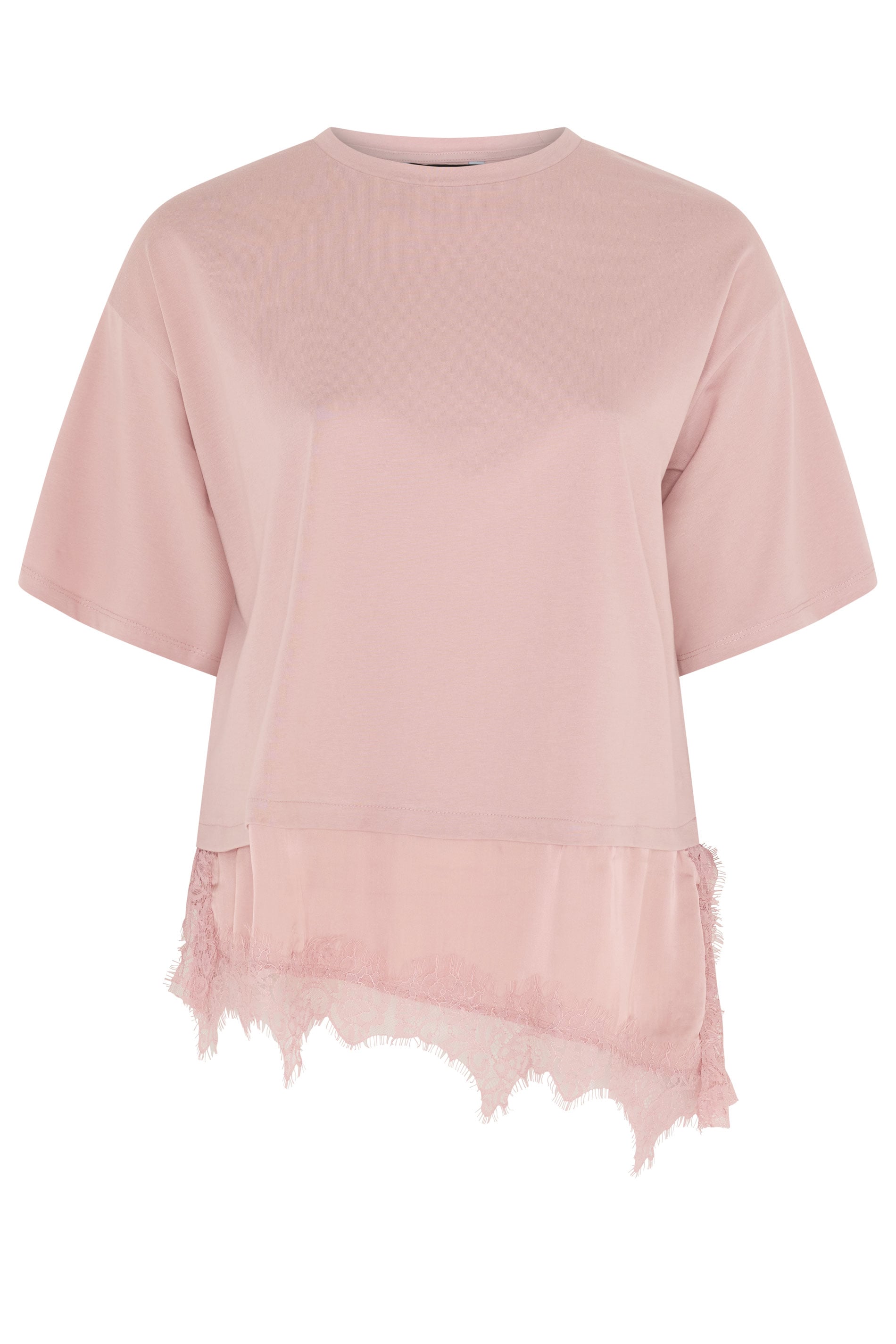 YOURS Plus Size Pink Satin Lace Trim T-Shirt | Yours Clothing 5