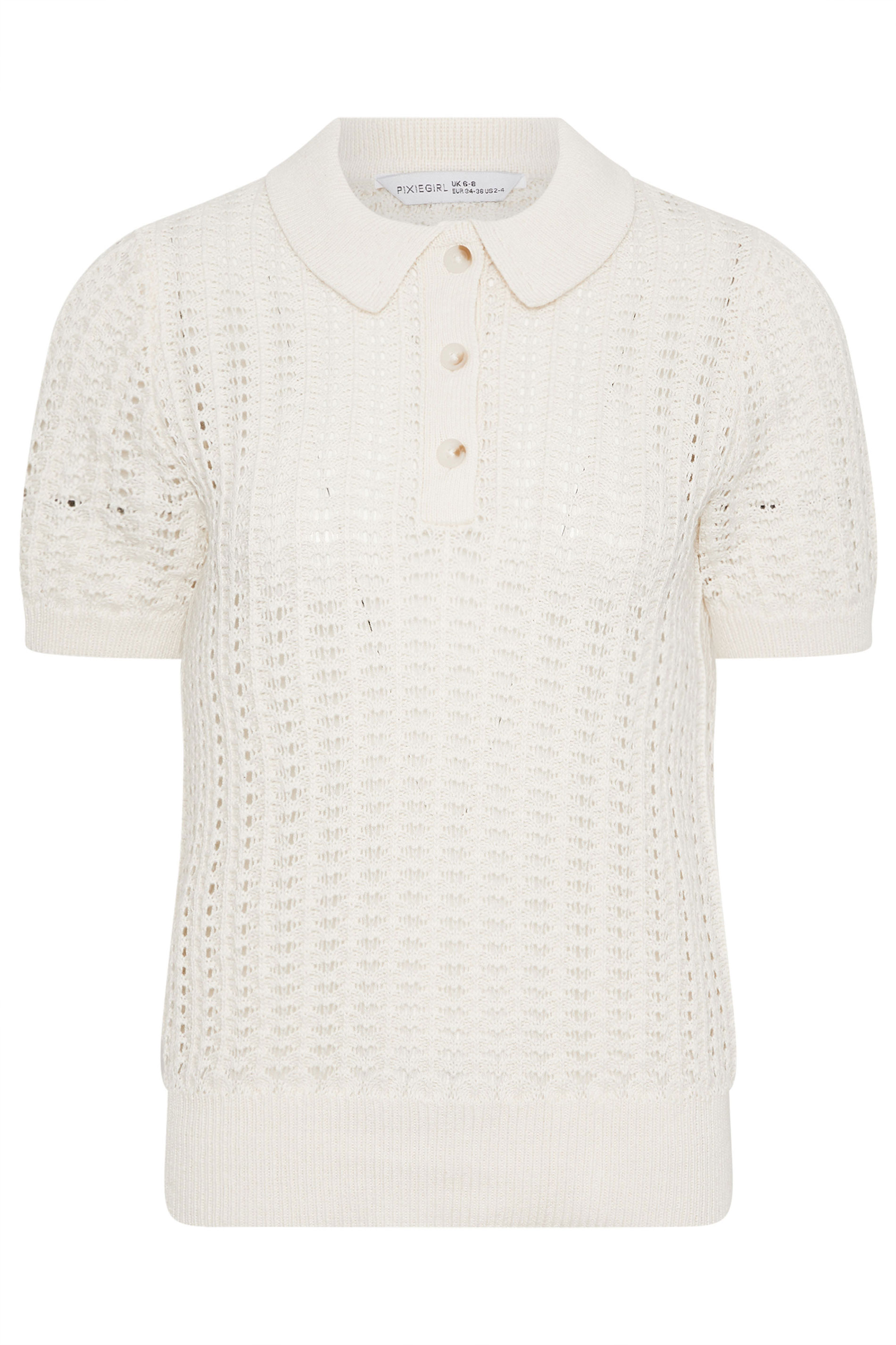 PixieGirl Petite Women's Ivory White Crochet Polo Top | PixieGirl 5