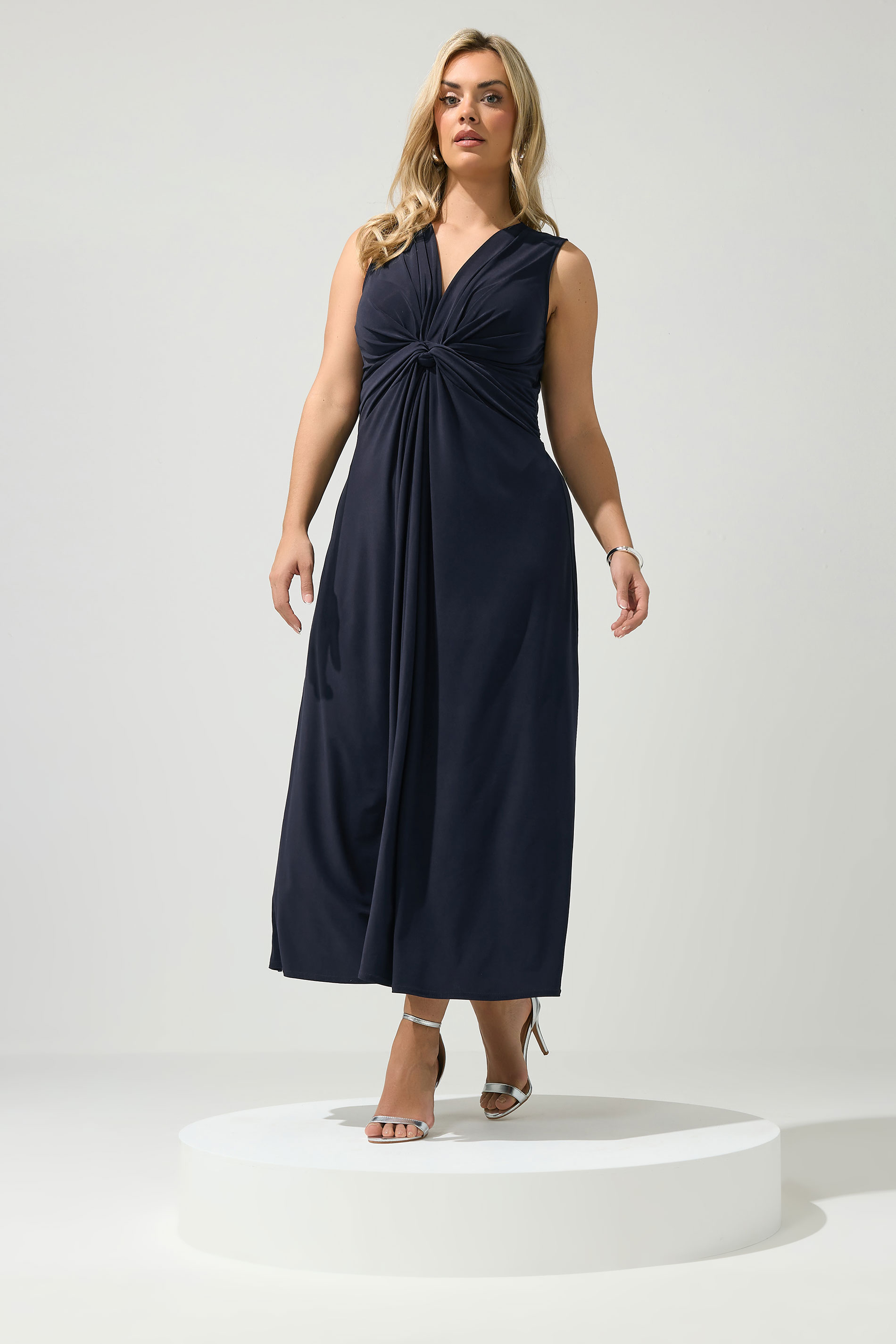 YOURS LONDON Plus Size Navy Blue Knot Detail Dress | Yours Clothing 3