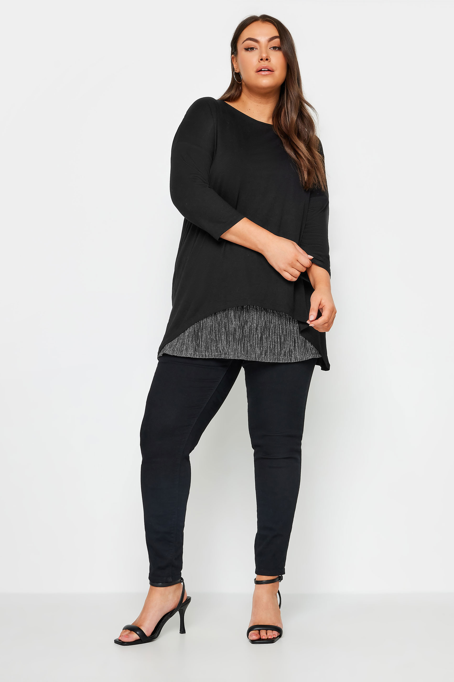 YOURS Plus Size Black Mesh Hem Top | Yours Clothing 2