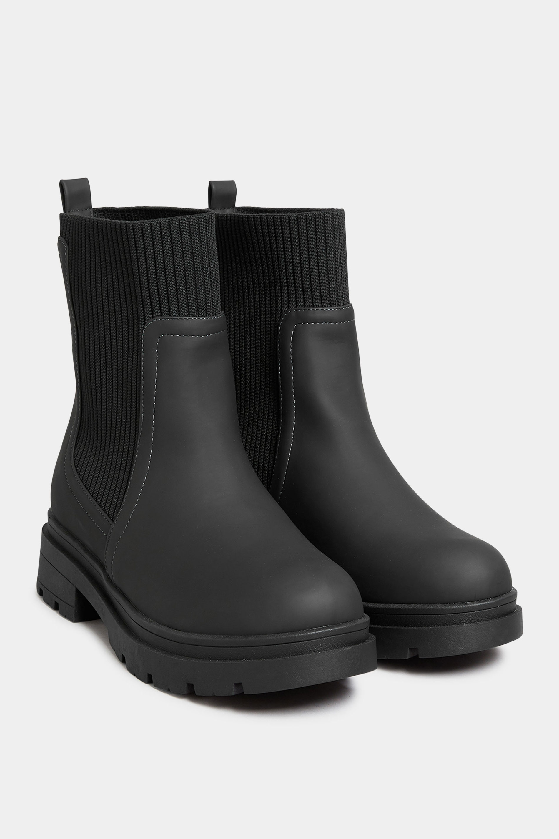LIMITED COLLECTION Black Sock Chelsea Boots In Wide E Fit & Extra Wide EEE Fit | Yours Clothing 2