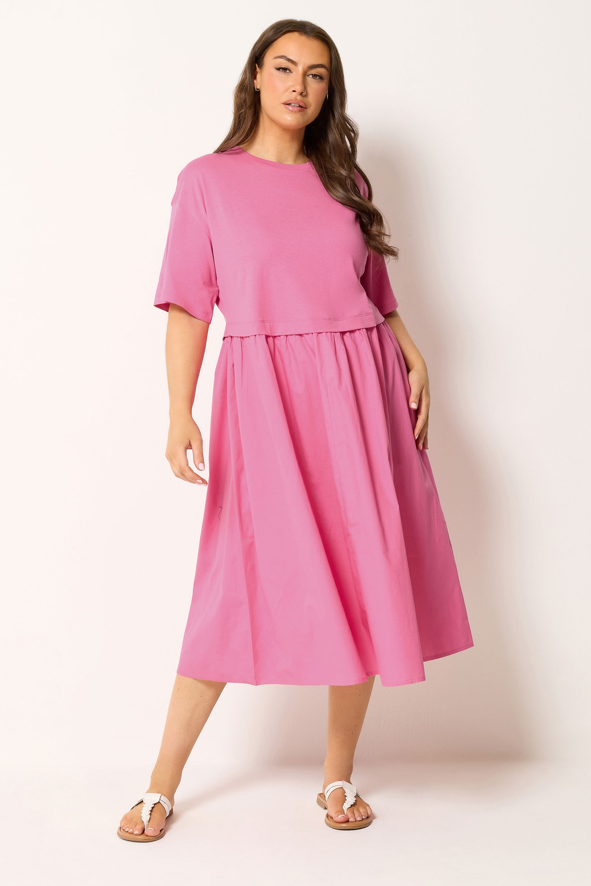 YOURS Plus Size Pink Poplin T-Shirt Midi Dress | Yours Clothing 3