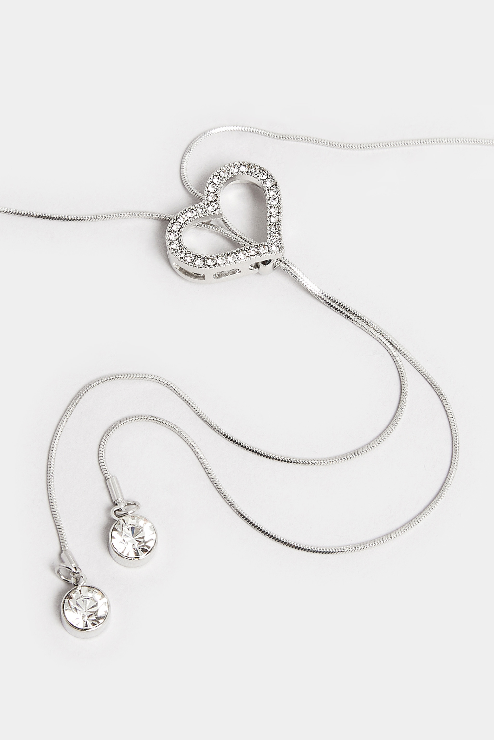 Silver Tone Diamante Heart Pendant Necklace | Yours Clothing 3
