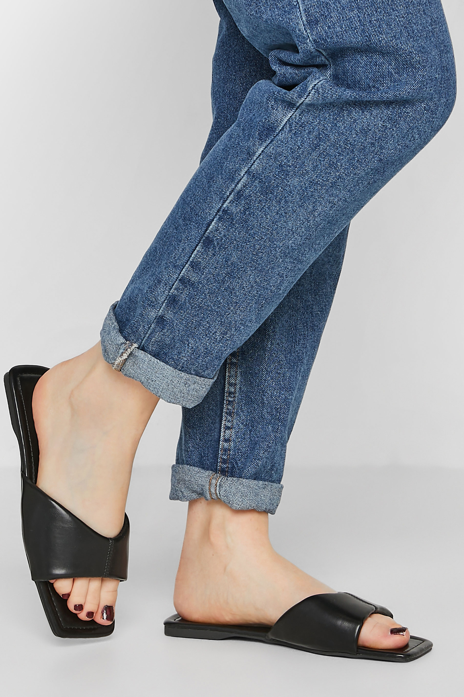 Black Square Toe Padded Sandals In Standard D Fit | PixieGirl  1