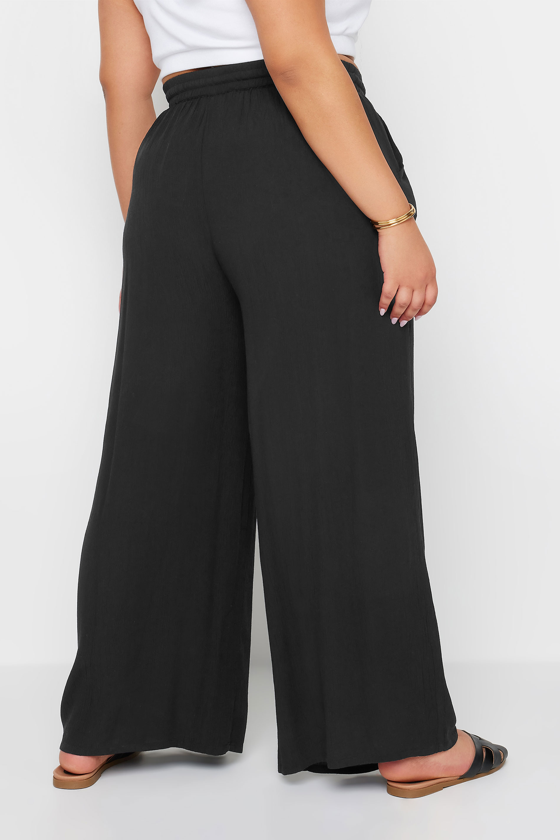YOURS Plus Size Black Crinkle Drawstring Trousers | Yours Clothing 3