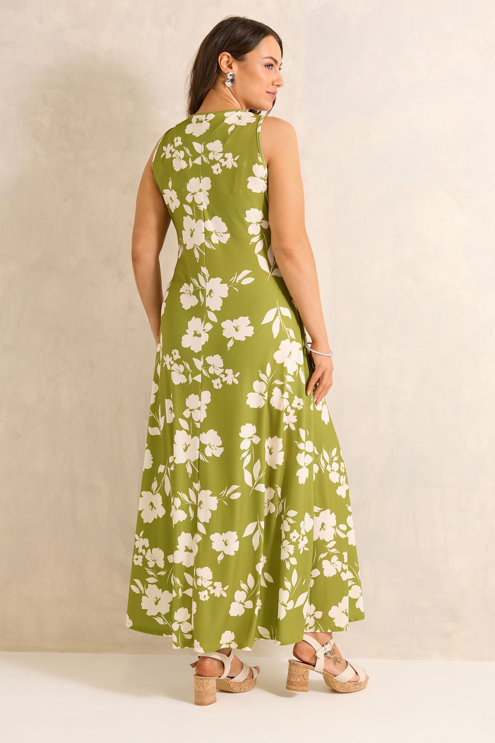 EVANS Plus Size Chartreuse Floral Print Knot Front Maxi Dress | Evans 4