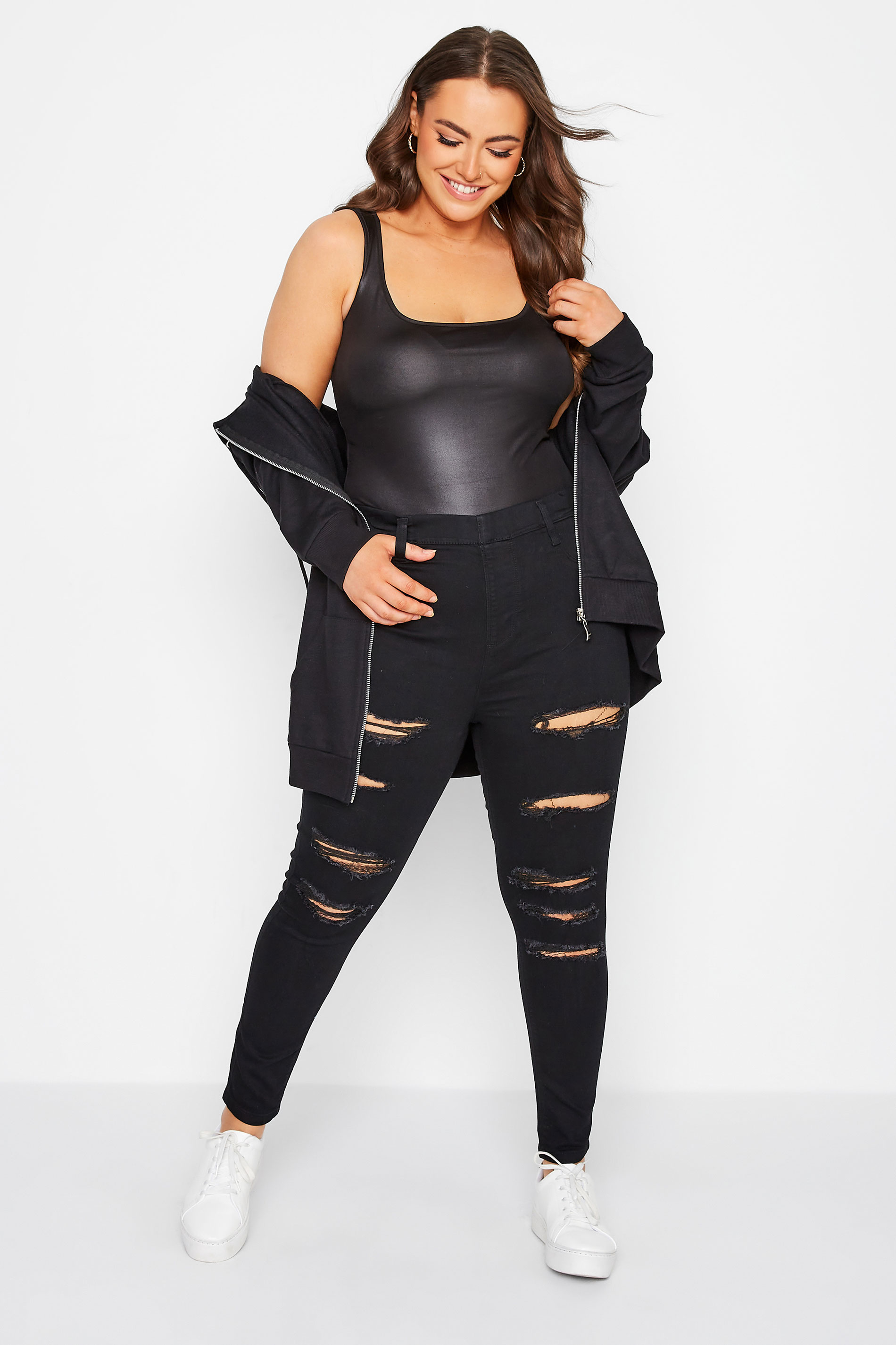 Plus Size Black Ripped GRACE Jeggings | Yours Clothing 3