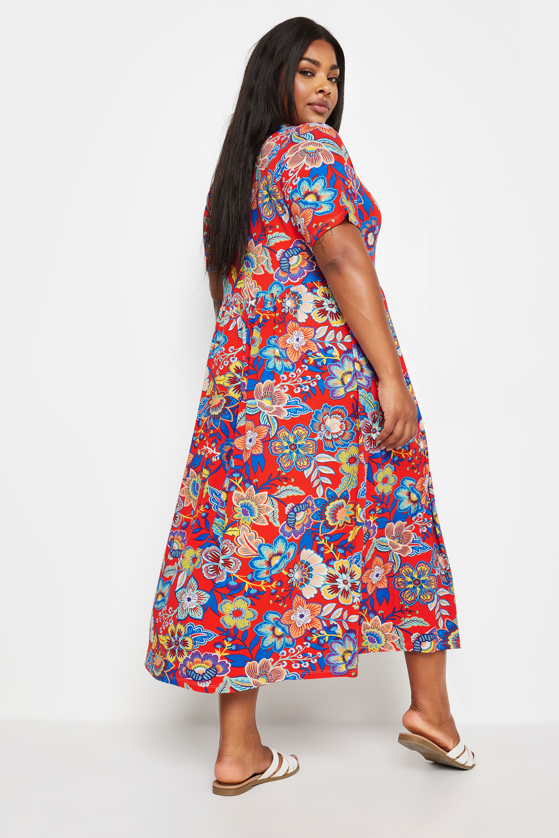 YOURS Plus Size Red Floral Print Midi Smock Dress | Yours Clothing 3