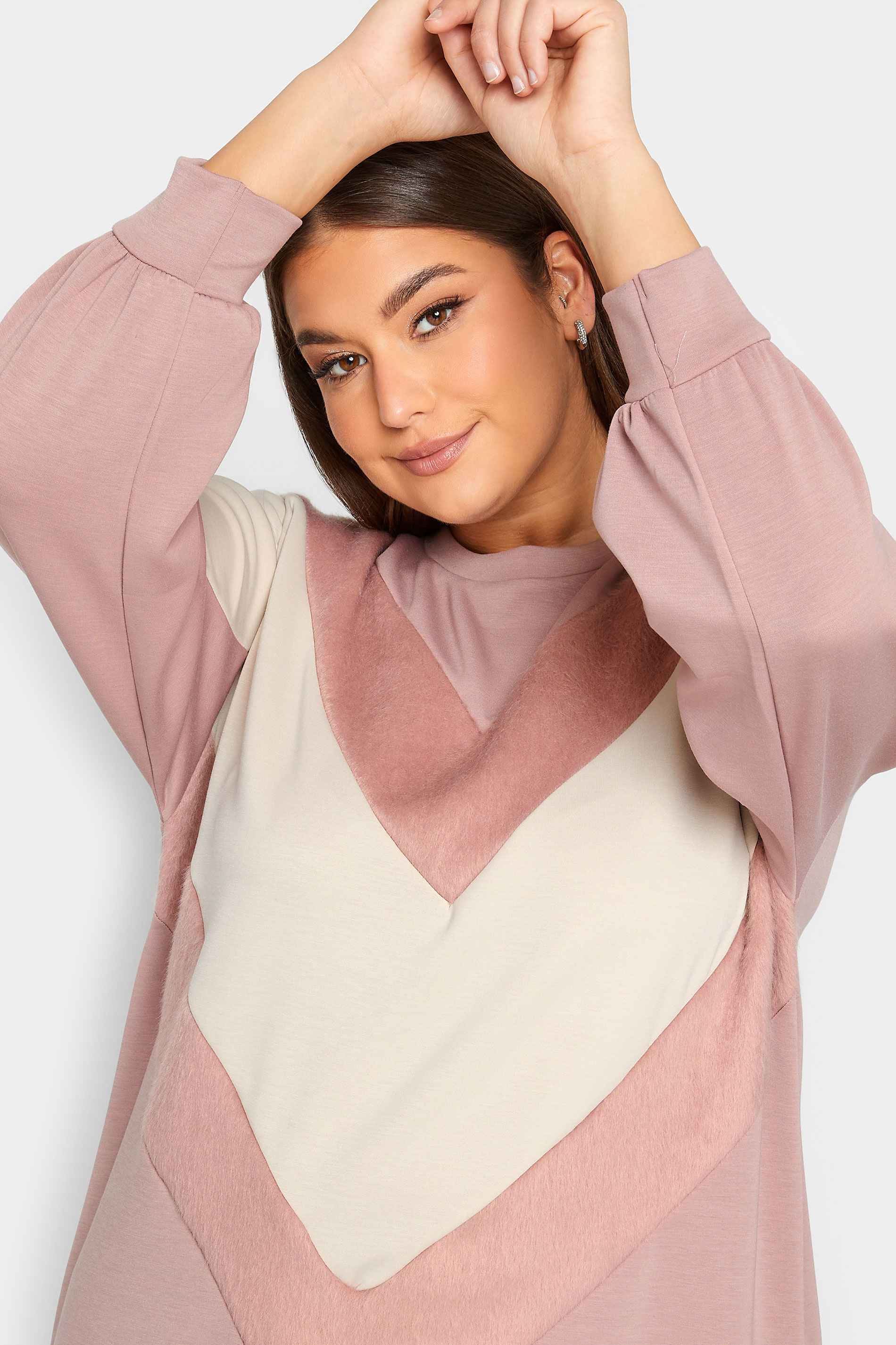 YOURS LUXURY Plus Size Pink Faux Fur Chevron Sweatshirt | Yours Clothing 1
