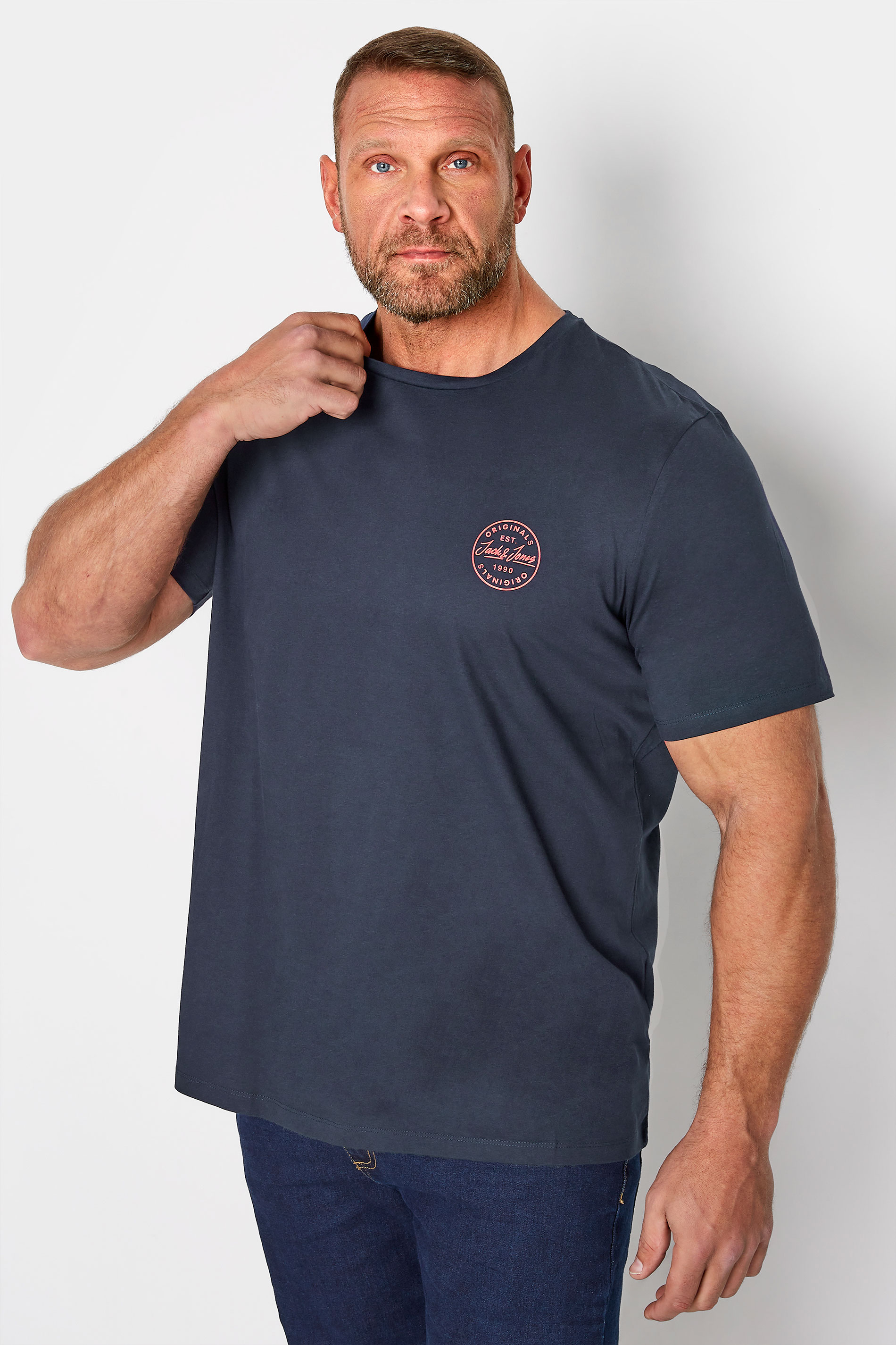 JACK & JONES Big & Tall Navy Blue Shark T-Shirt 1