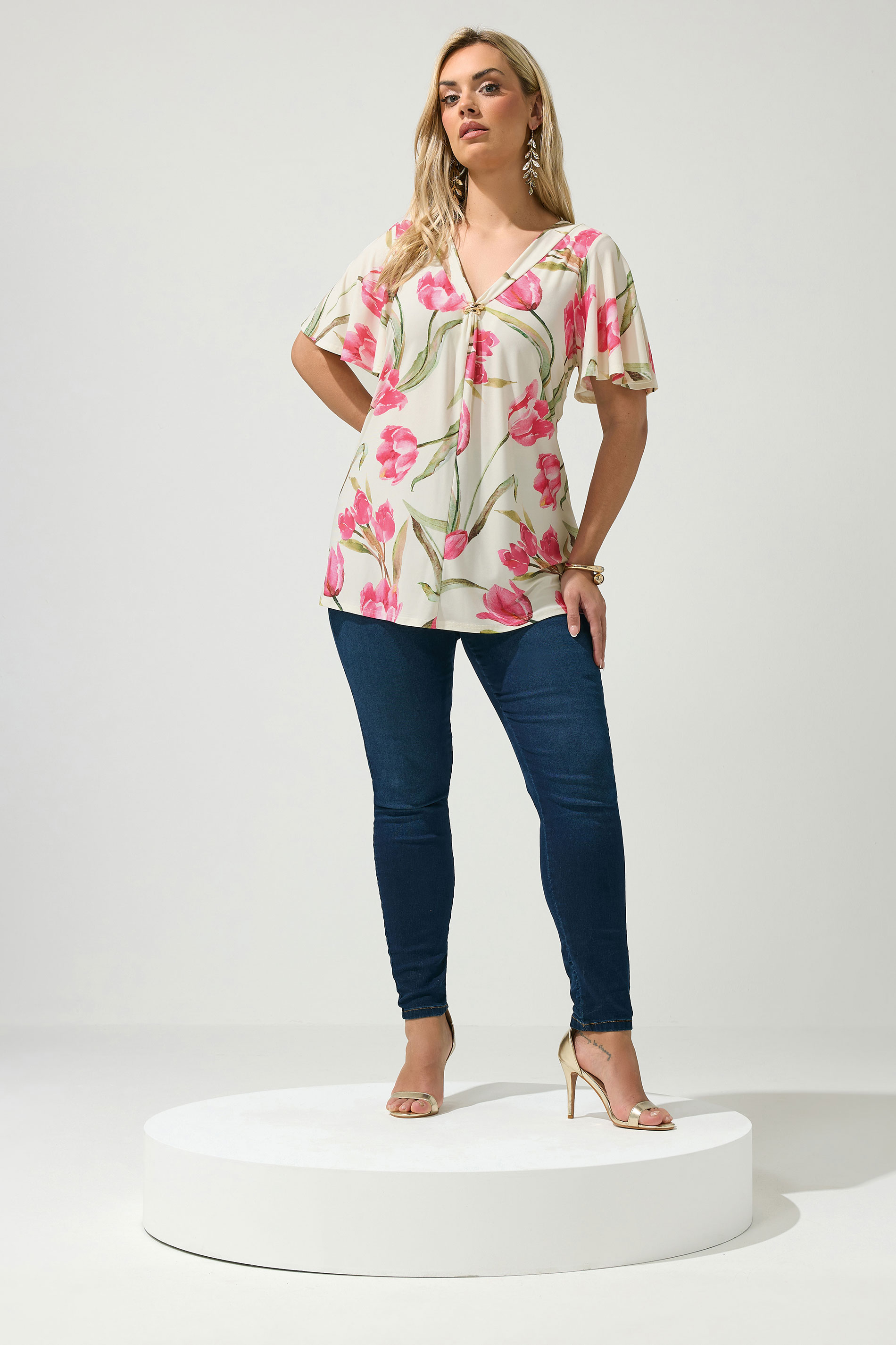 YOURS LONDON Plus Size White Floral Buckle Swing Top | Yours Clothing 1